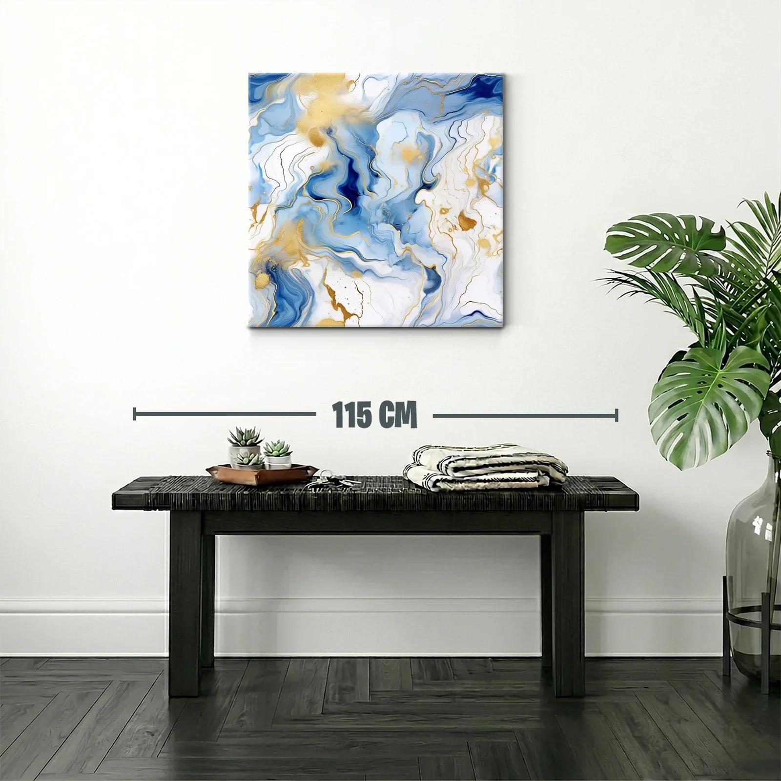 Cuadro abstracto con tonos azules y detalles dorados — miniatura 2