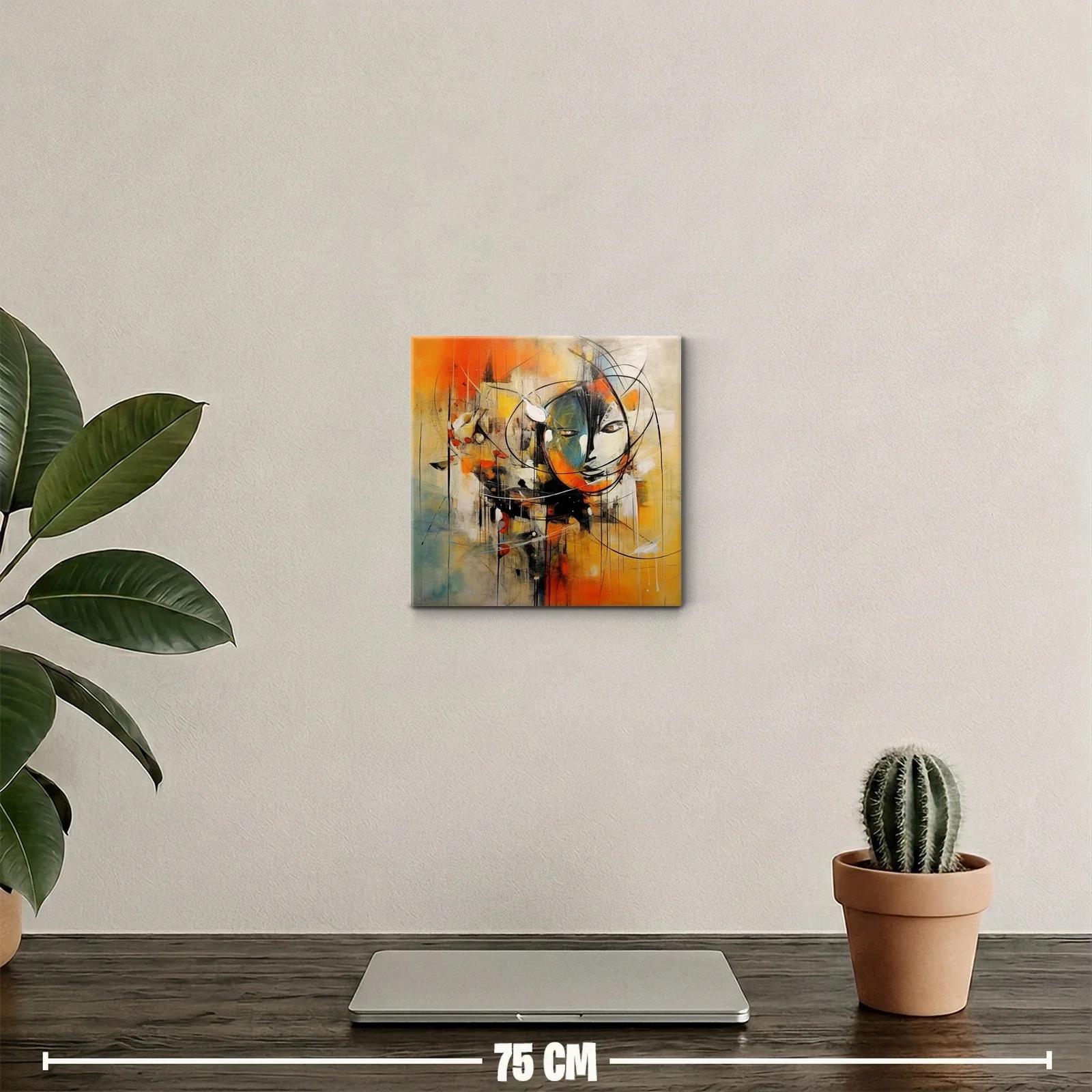 Cuadro decorativo rostro abstracto en tonos cálidos — miniatura 2