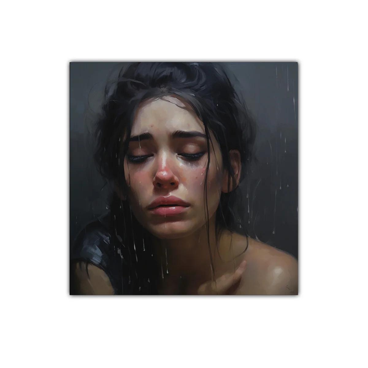 Retrato emotivo de mujer bajo la lluvia en tonos oscuros — imagen principal