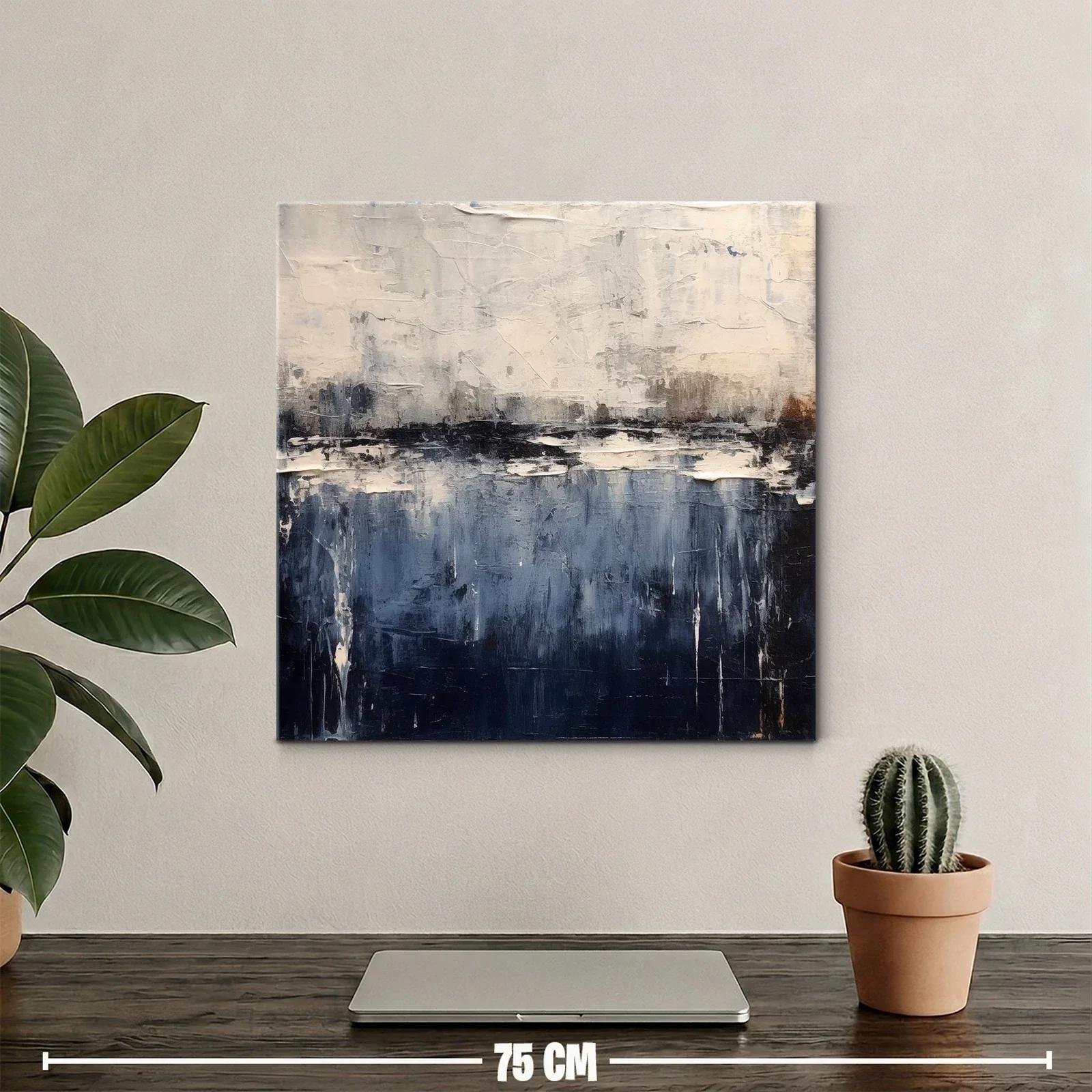 Cuadro abstracto paisaje azul y blanco con texturas — miniatura 2