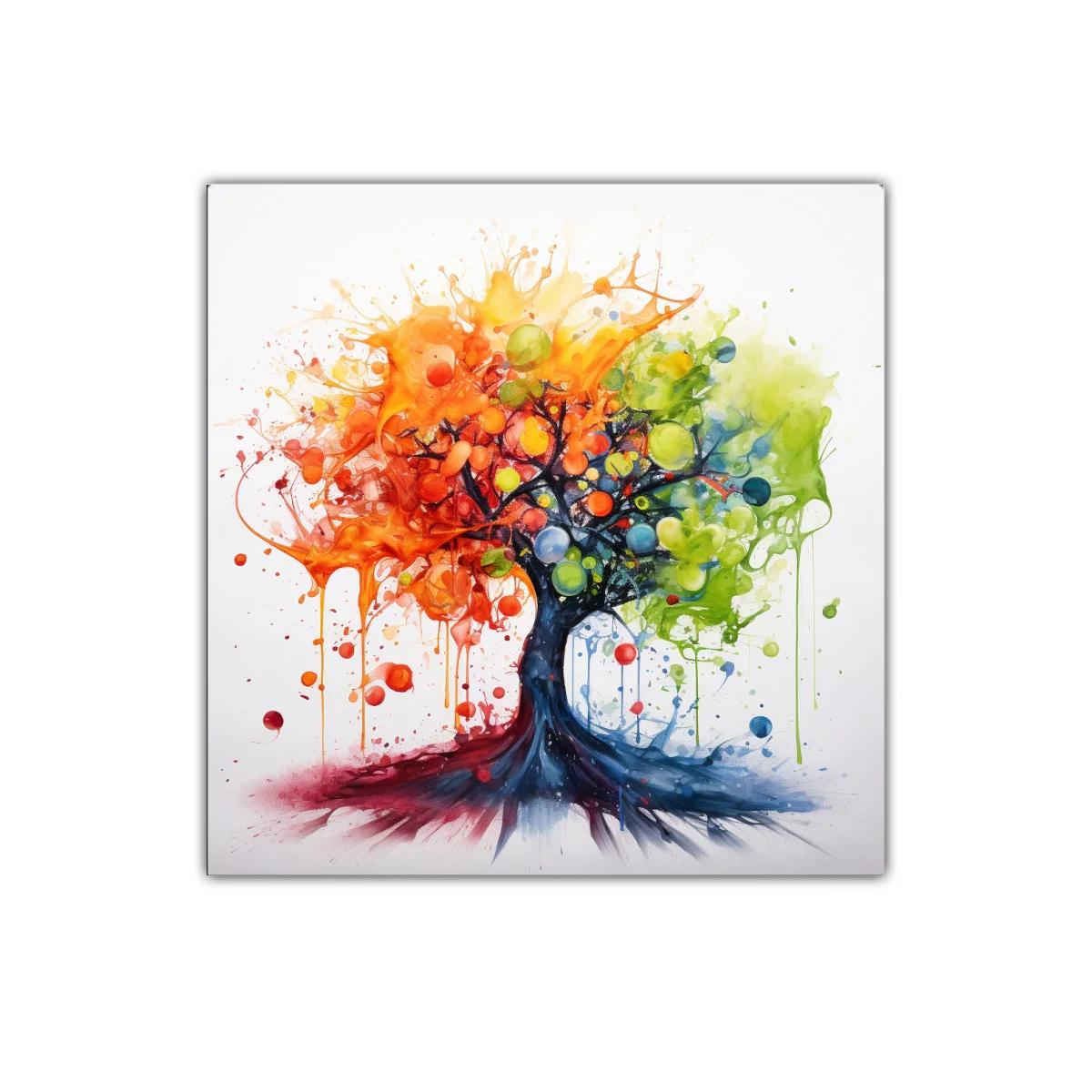 Cuadro árbol colorido con explosión de tonos vibrantes