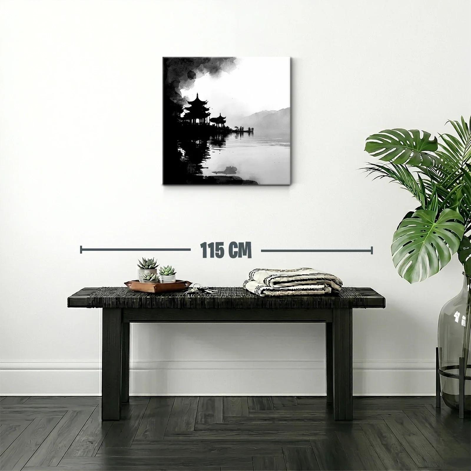 Serenidad oriental en acuarela en blanco y negro — miniatura 2