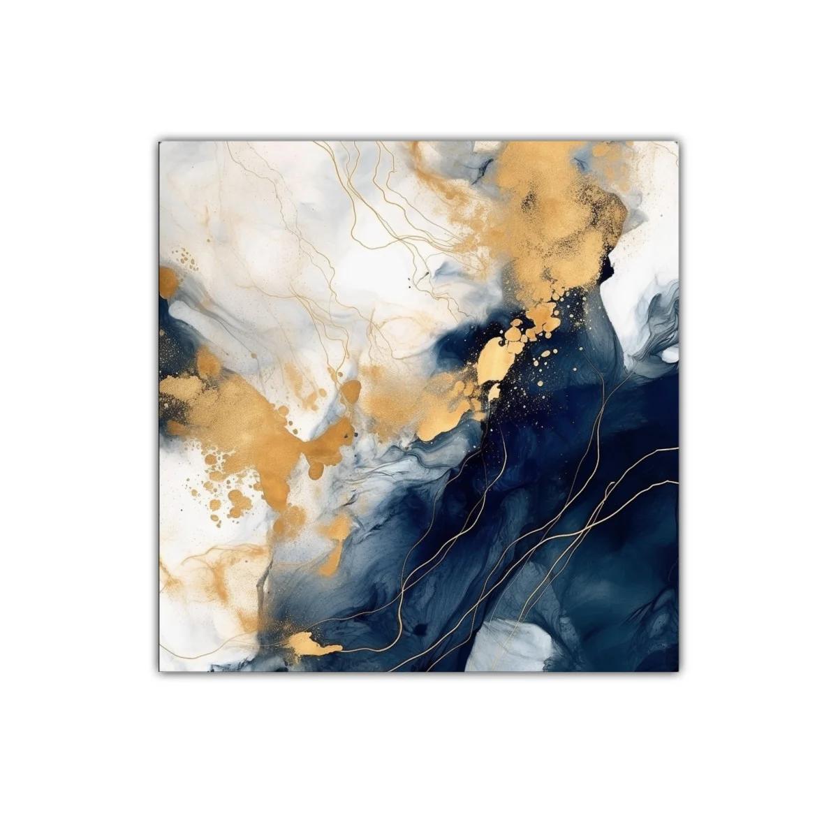 Cuadro abstracto con tonos dorados y azul marino elegante