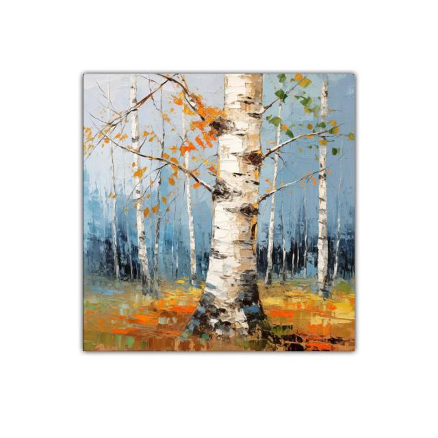 Bosque de abedules con tonos otoñales y cielo azul