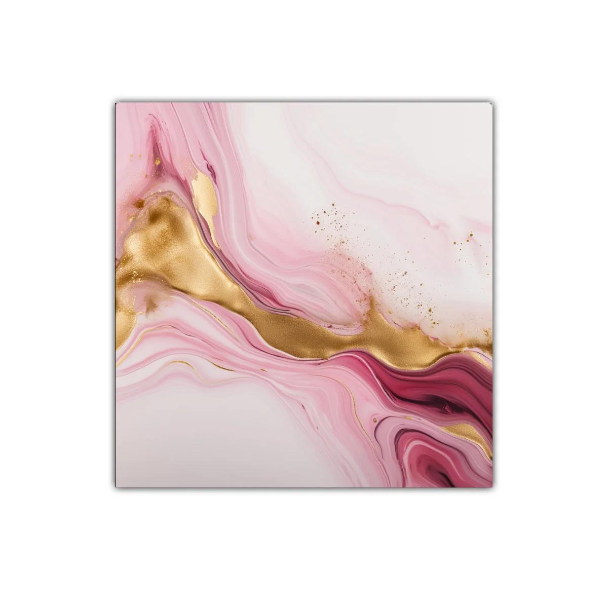 Arte abstracto en tonos rosa con detalles dorados y movimiento fluido — imagen principal