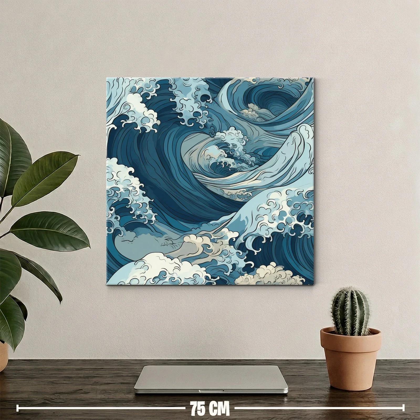 Cuadro de olas dinámicas con tonos azules y crema — miniatura 2