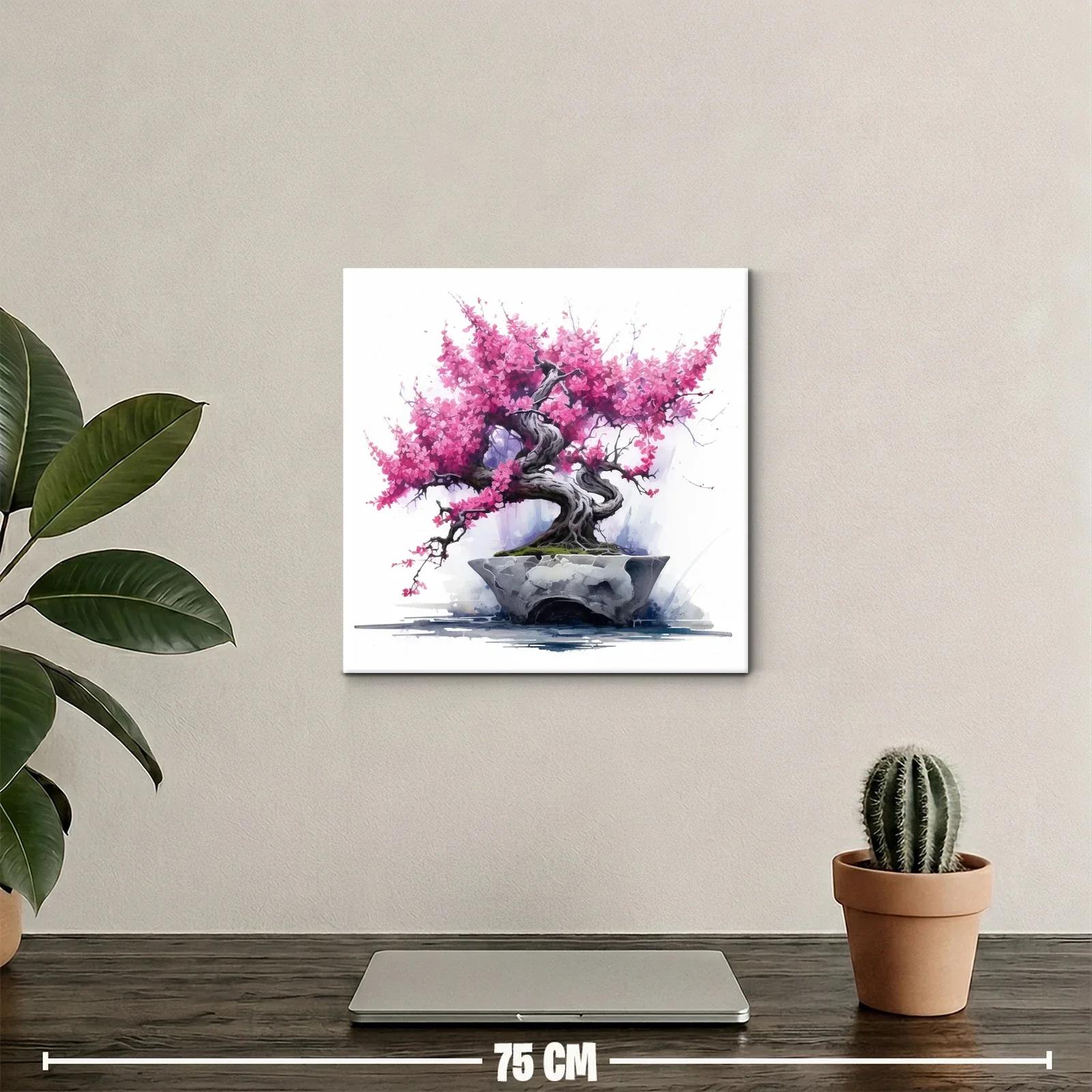 Árbol bonsái con flores rosas vibrantes — miniatura 2