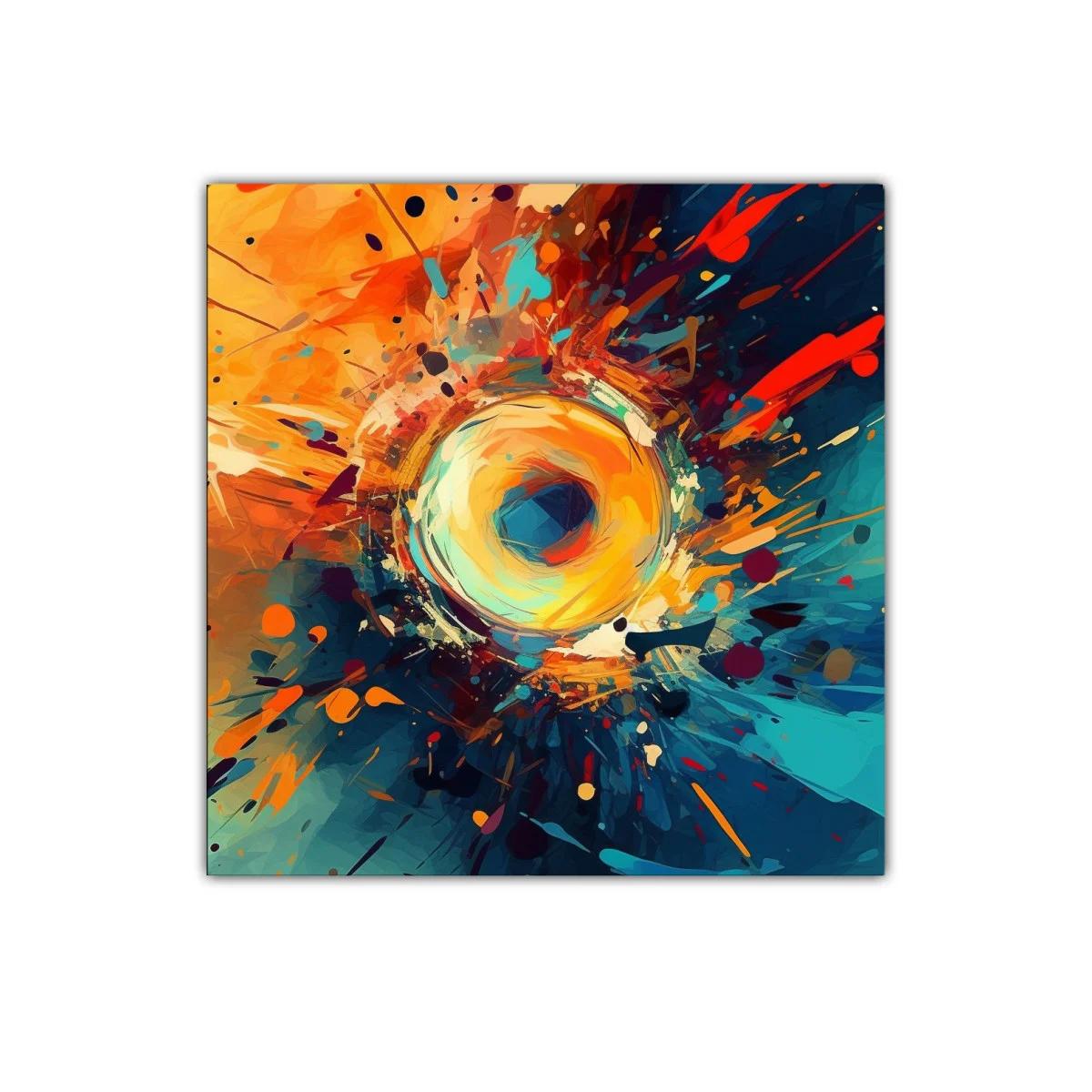 Cuadro abstracto con explosión vibrante de colores cálidos y fríos — miniatura 1