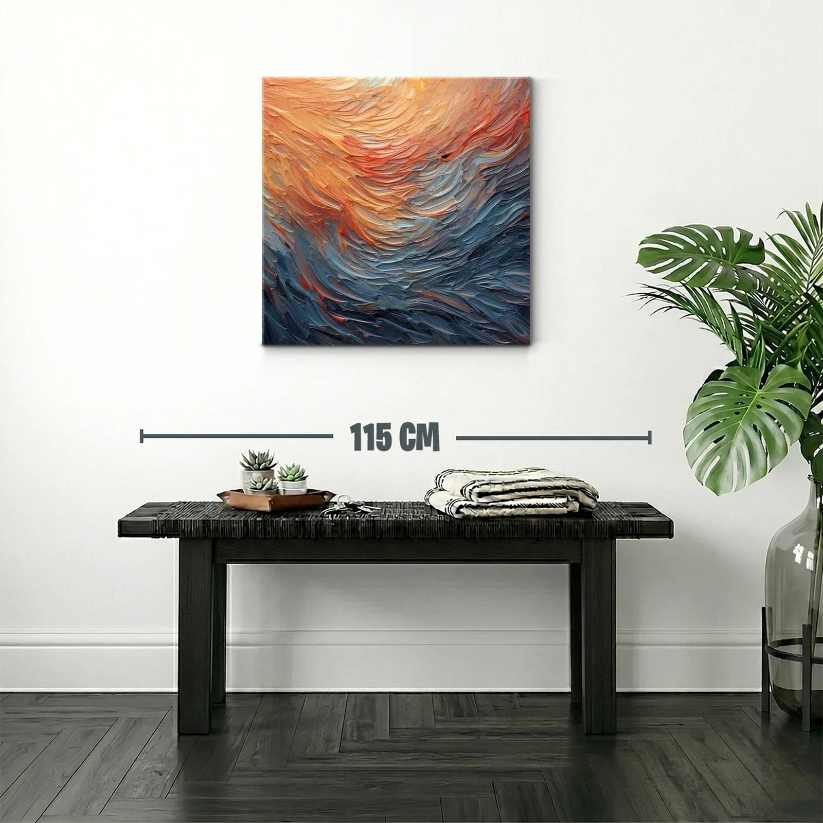 Cuadro abstracto con tonos cálidos y fríos en movimiento — miniatura 2