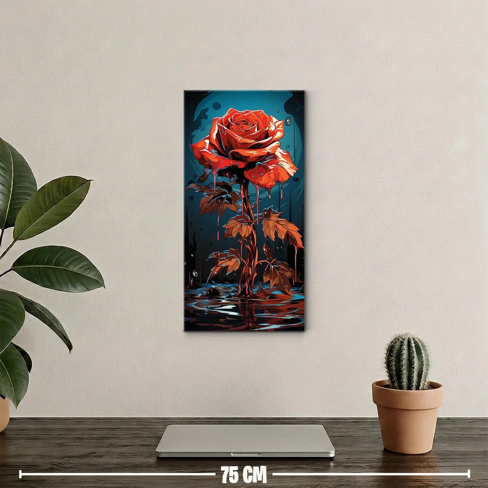 Cuadro rosa roja con gotas y charco reflectante — miniatura 2