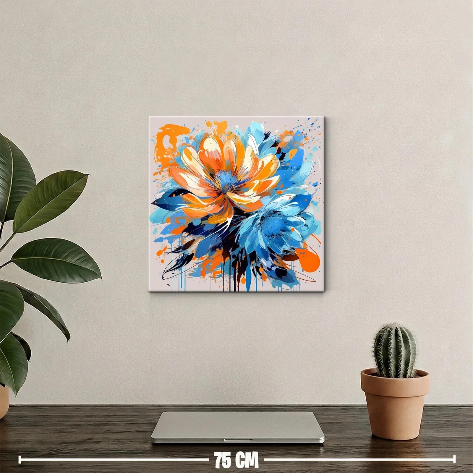 Cuadro vibrante con flores en tonos azul y naranja — miniatura 2