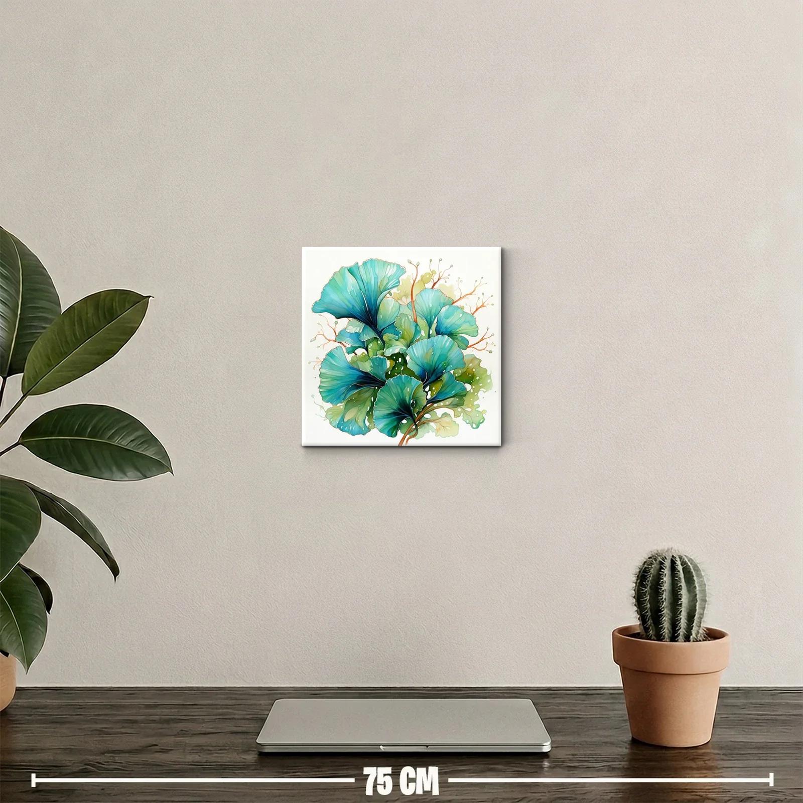 Cuadro decorativo con hojas en tonos verdes y azules — miniatura 2