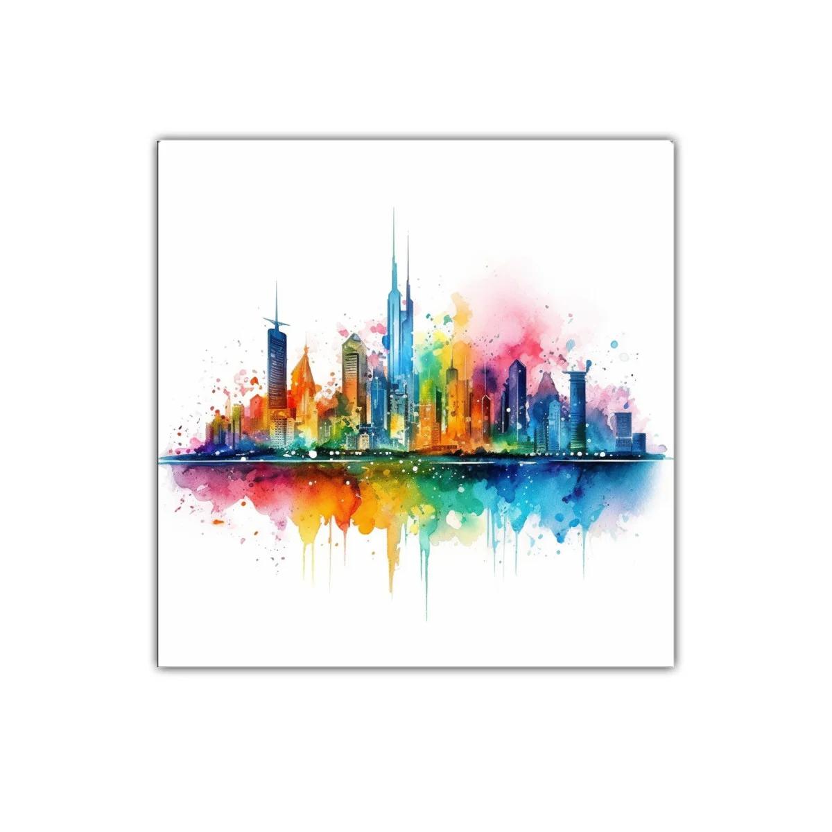 Colorido paisaje urbano con vibrante skyline multicolor