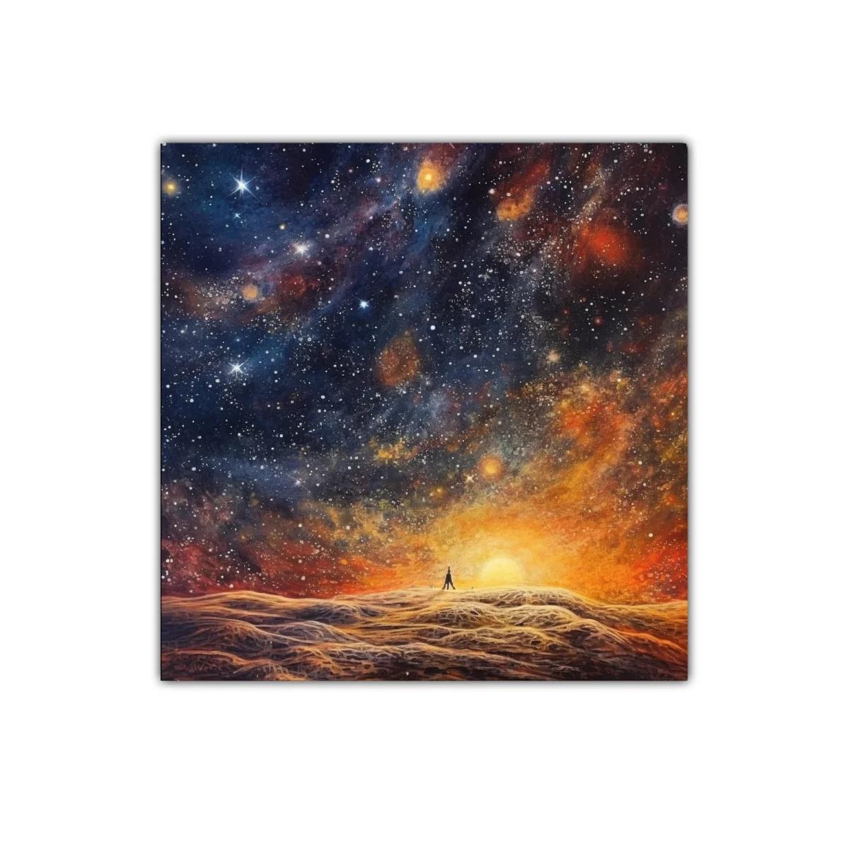 Atardecer cósmico con figura contemplativa — imagen principal