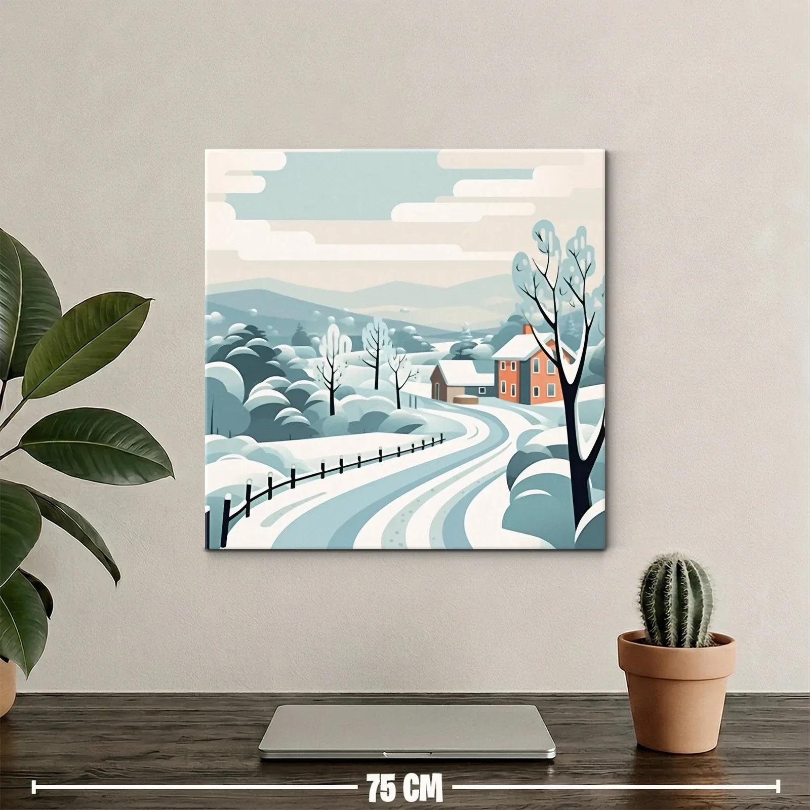 Paisaje de invierno con casas y árboles nevados — miniatura 2