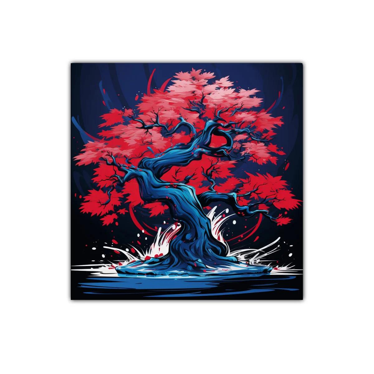 Árbol de otoño vibrante con tonos rojos y azules — imagen principal