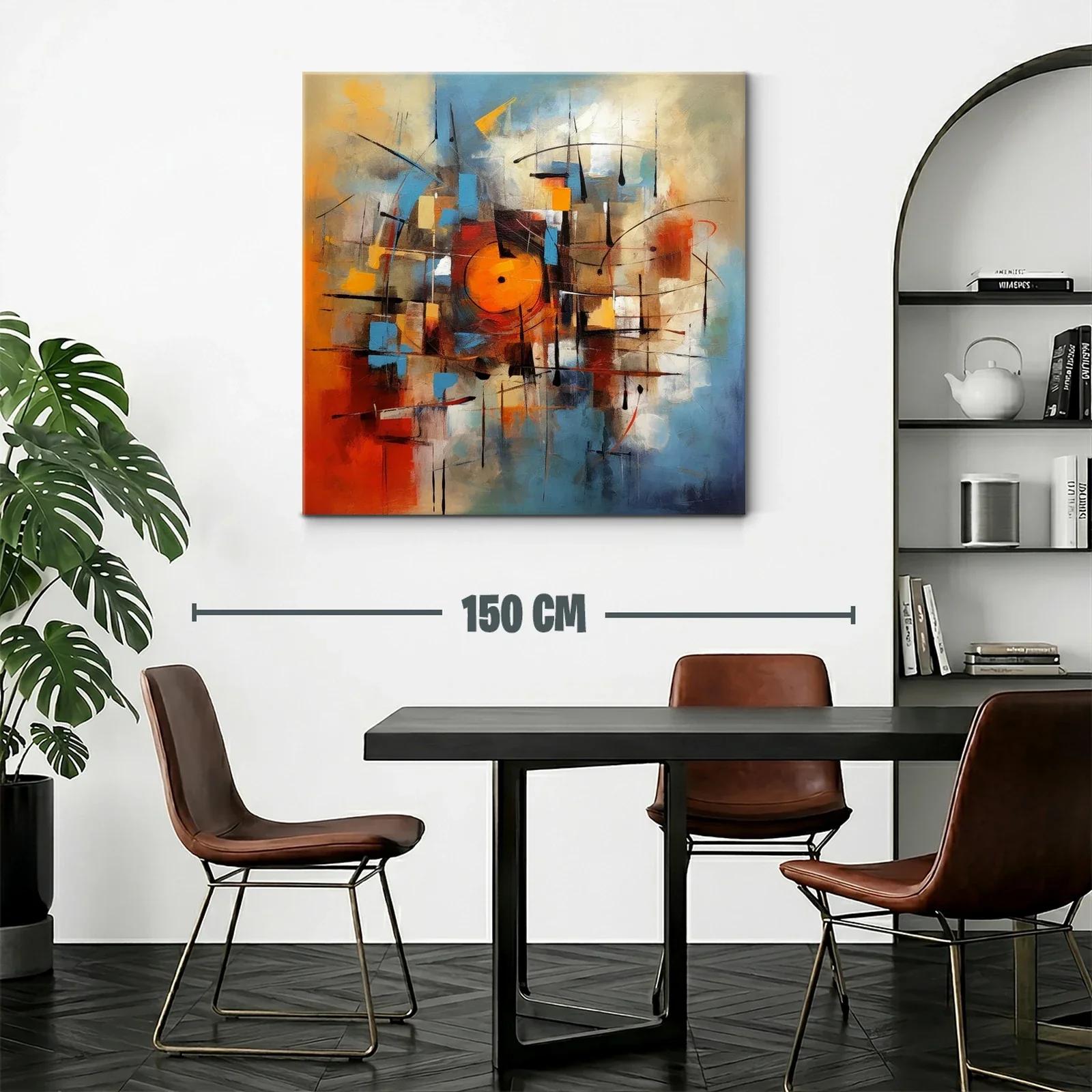 Cuadro abstracto moderno con vibrantes tonos cálidos y fríos — miniatura 2
