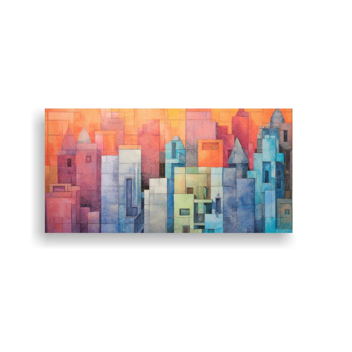 Cuadro skyline urbano abstracto con torres puntiagudas