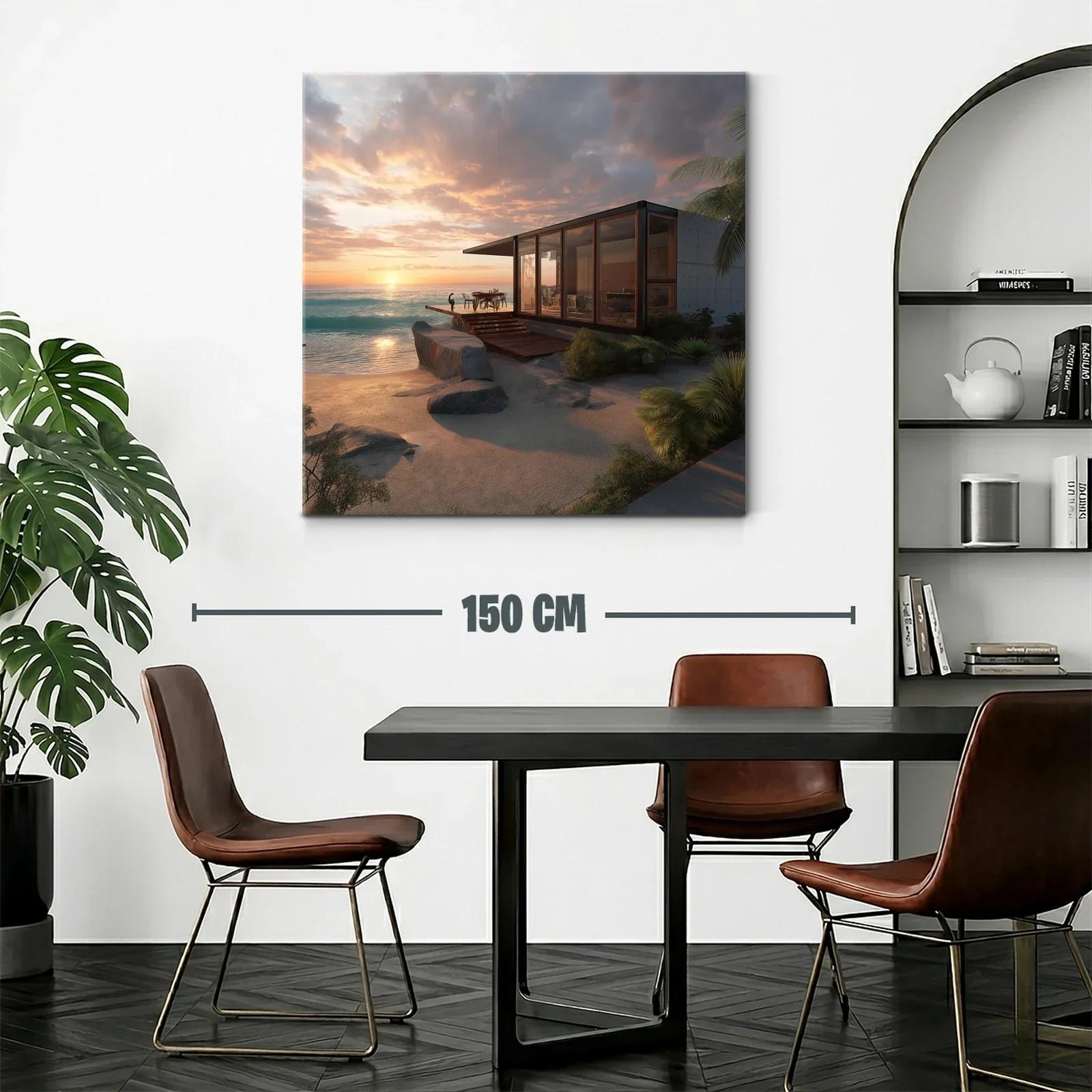 Atardecer frente al mar con casa moderna y paisaje natural — miniatura 2