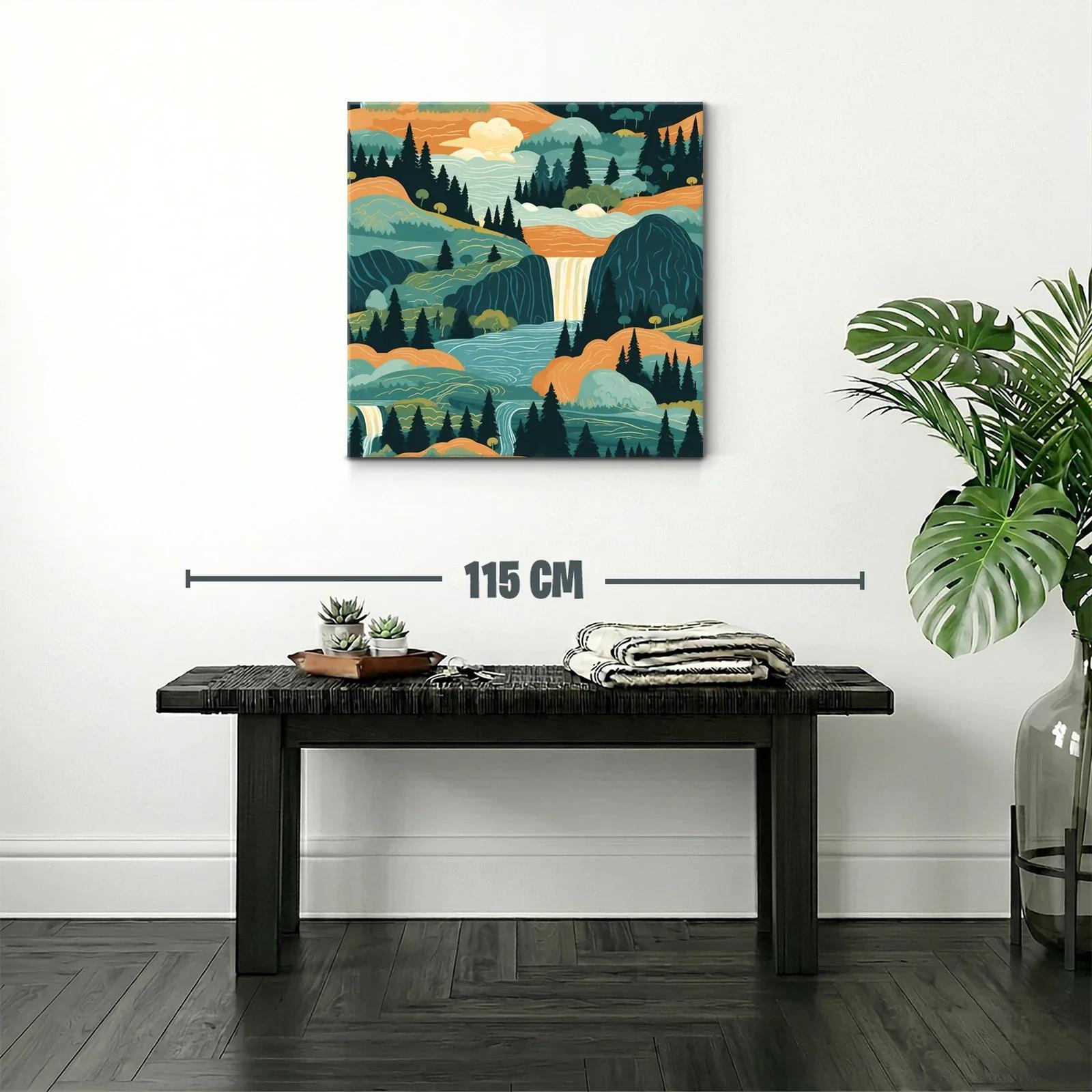 Paisaje sereno con cascadas y montañas en tonos cálidos — miniatura 2