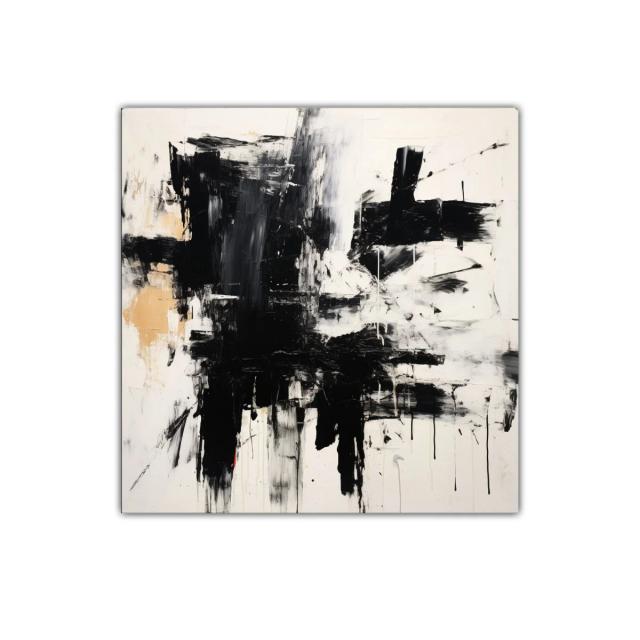 Cuadro abstracto con contraste intenso en blanco y negro