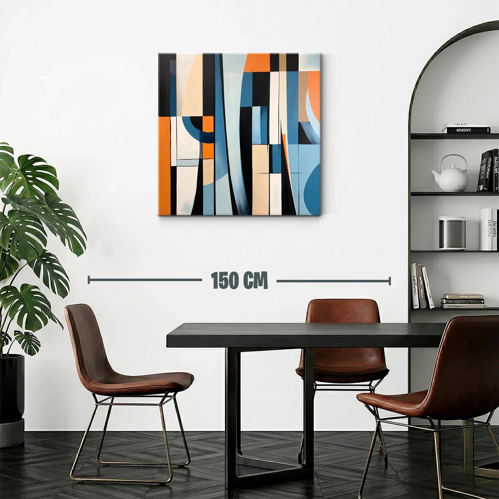 Cuadro abstracto con formas geométricas en tonos azul y naranja — miniatura 2