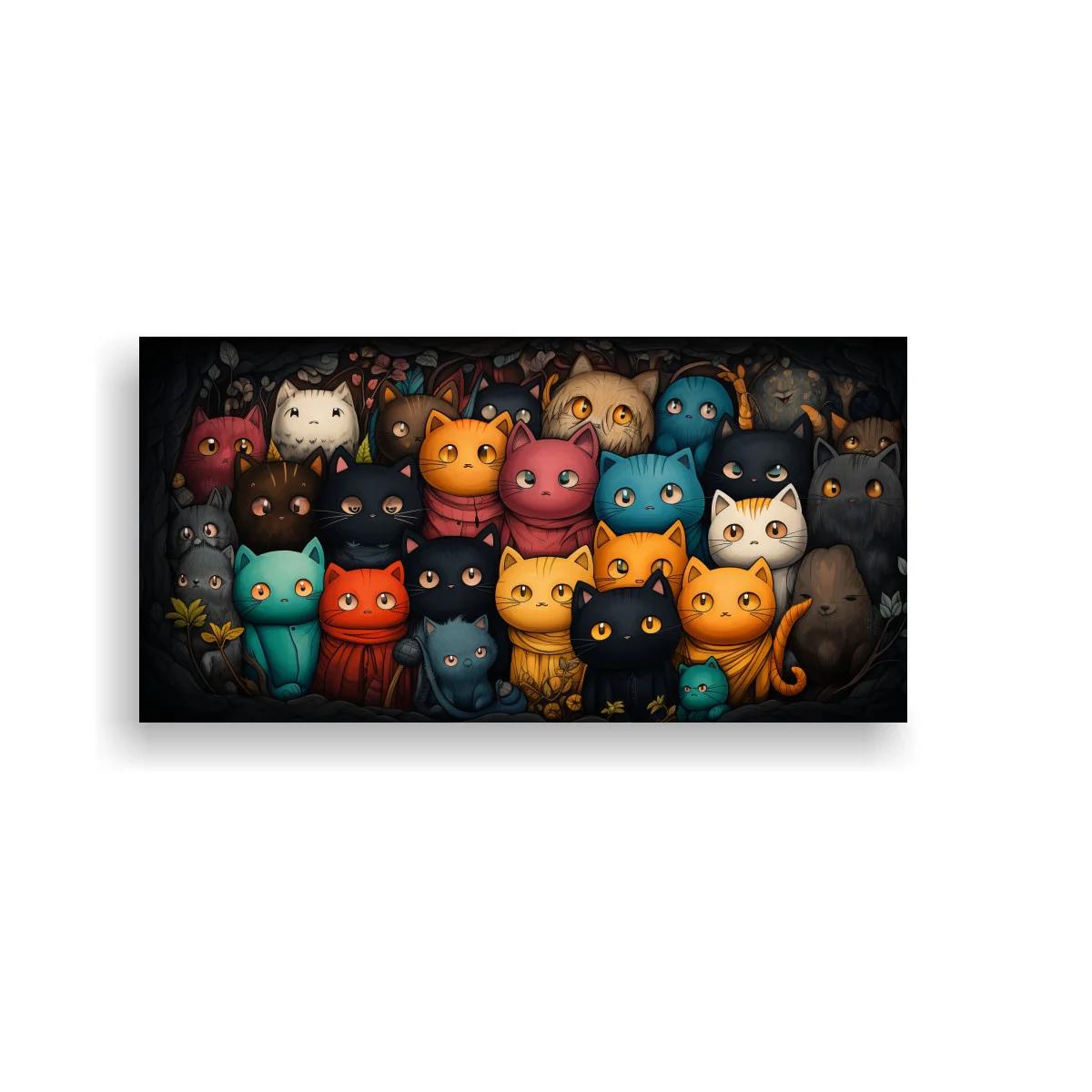 Cuadro grupo de gatos de colores con colas enrolladas