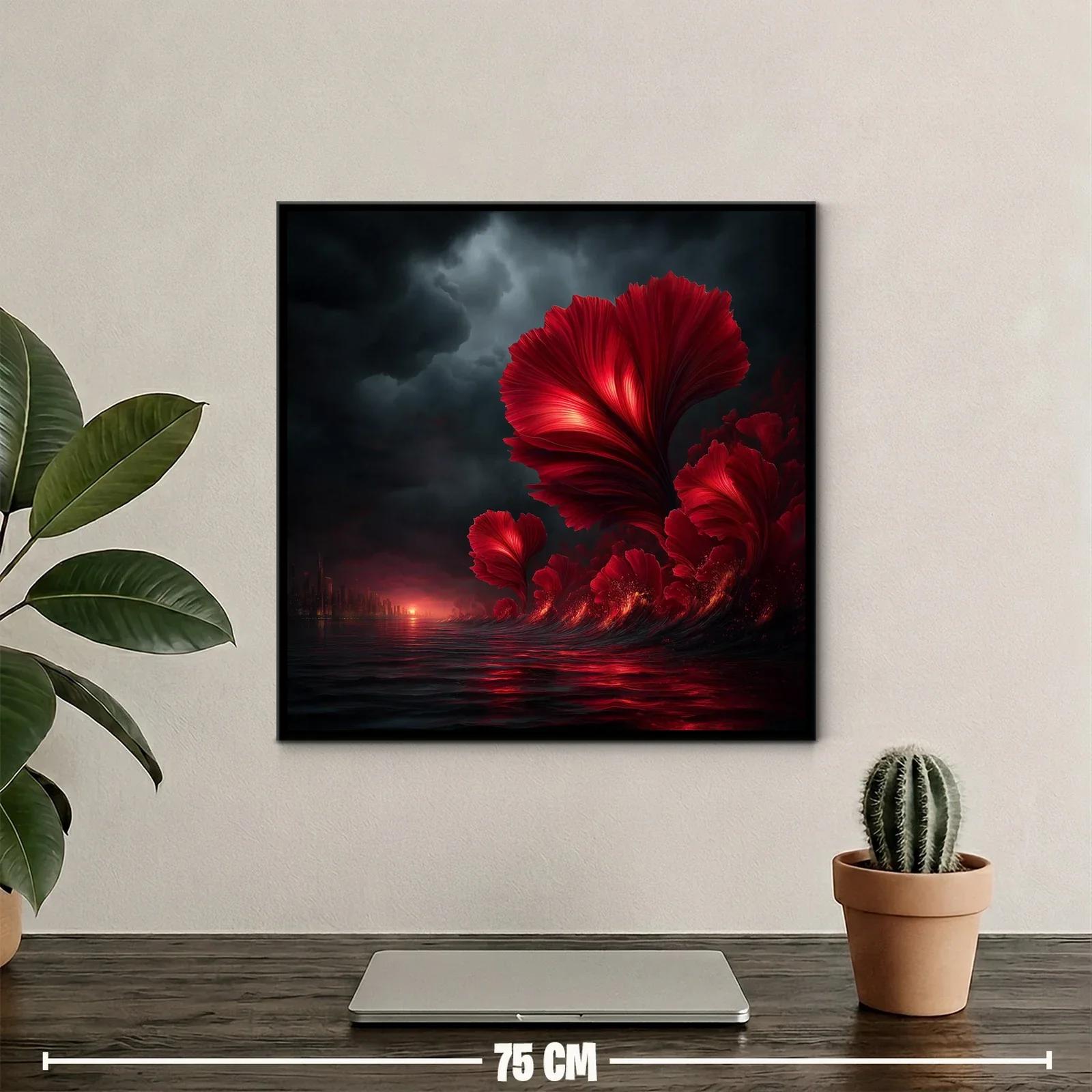Flores rojas emergiendo de un mar oscuro al atardecer — miniatura 2