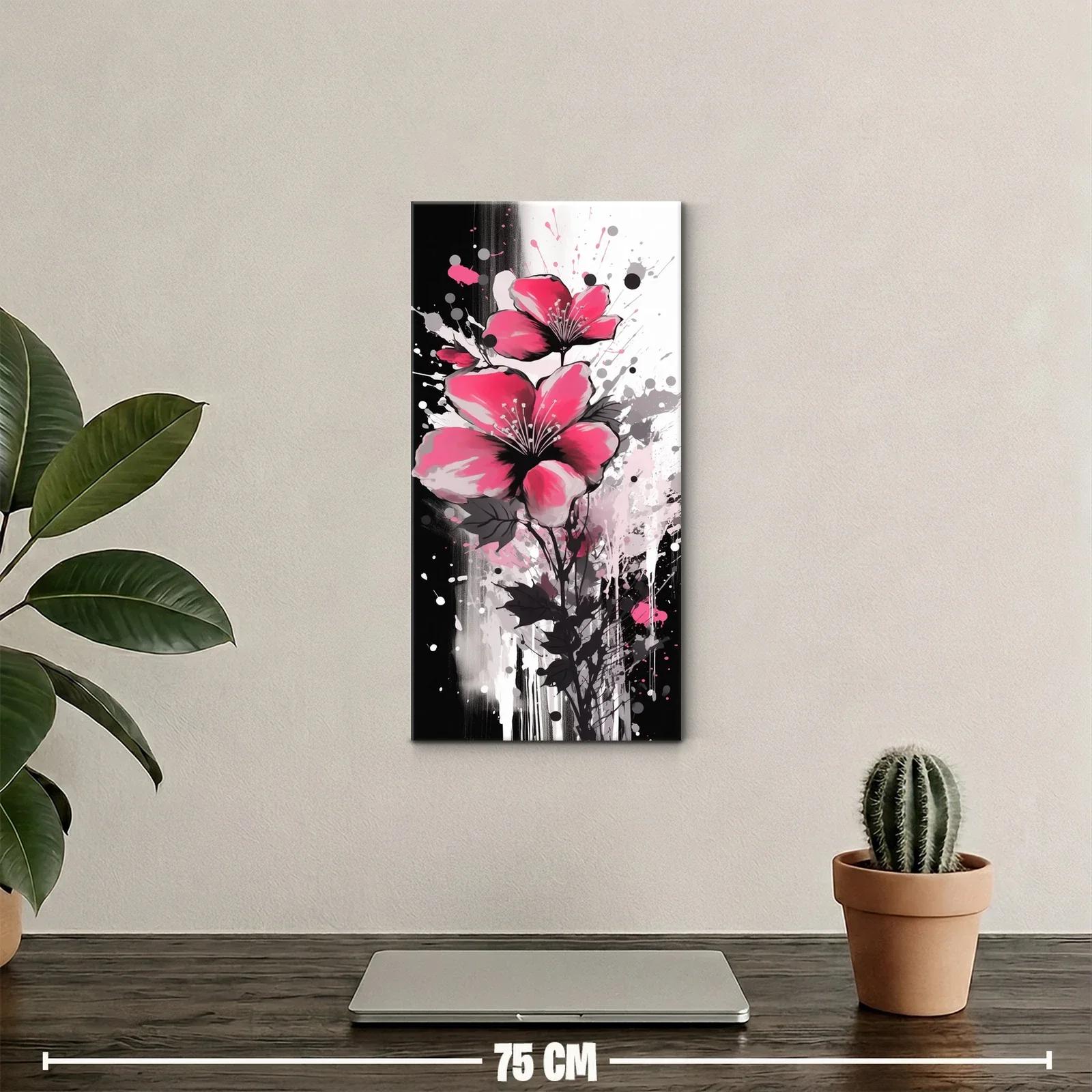 Cuadro flores rosas con salpicaduras expresivas — miniatura 2