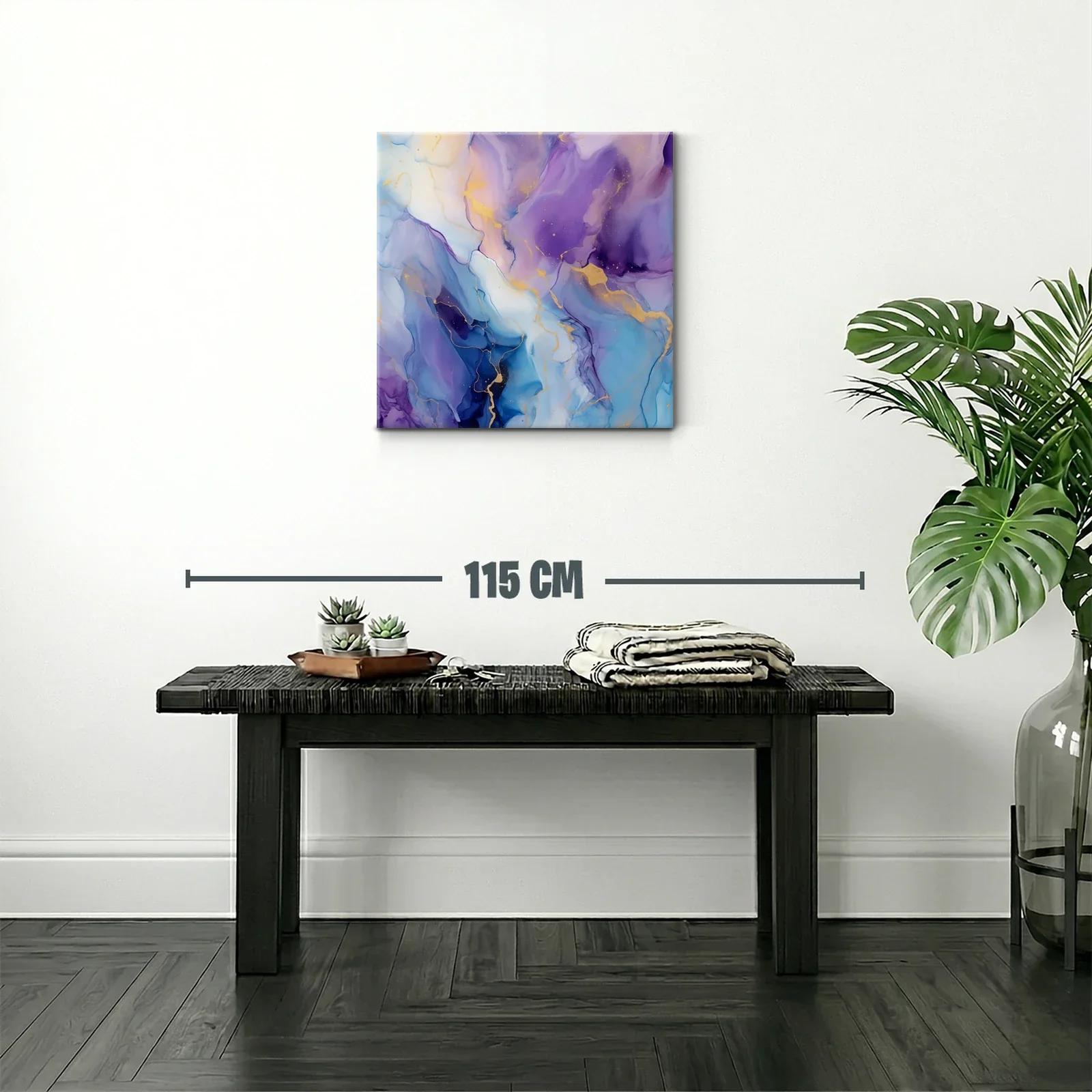 Cuadro abstracto en tonos azul y violeta con detalles dorados — miniatura 2