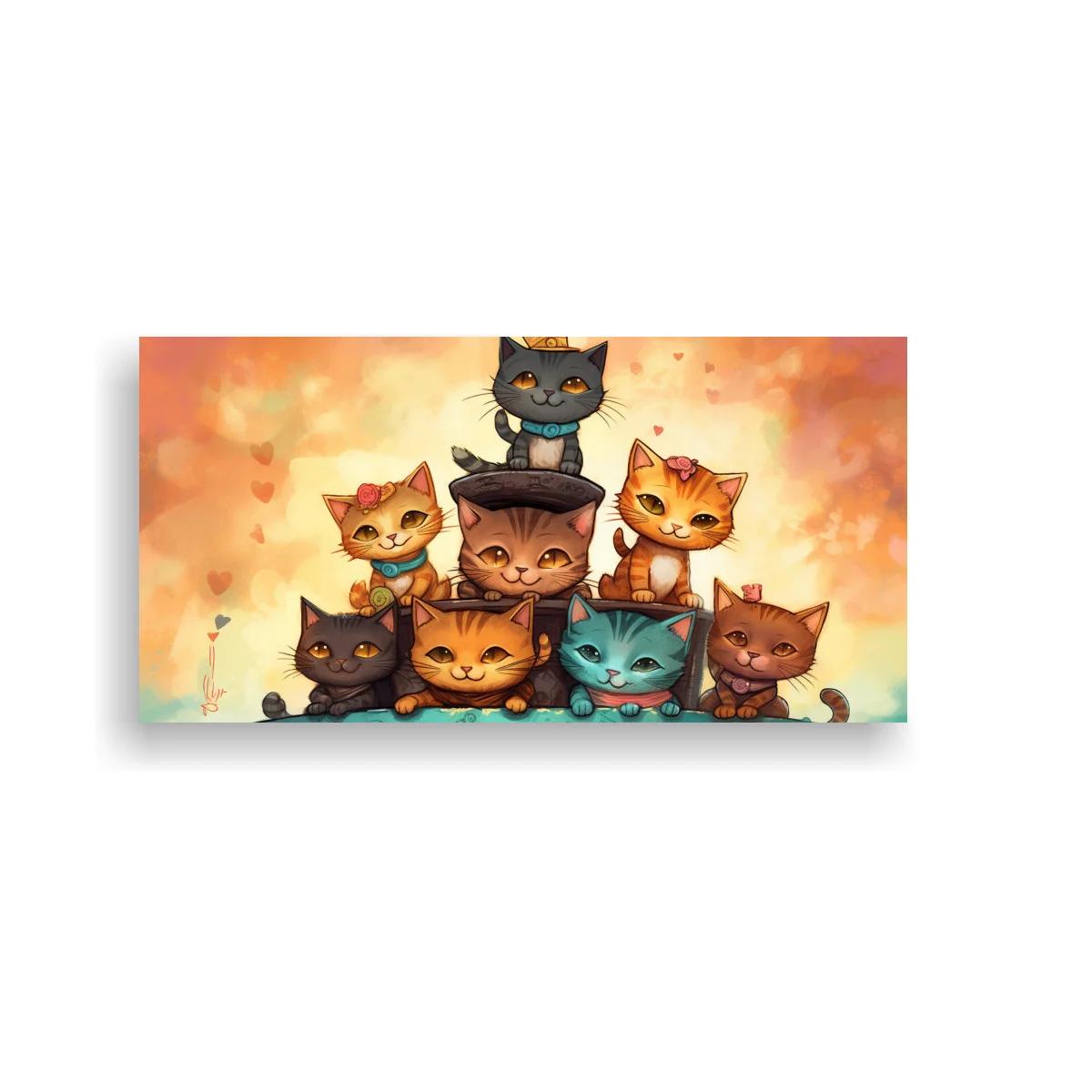 Cuadro grupo de gatos caricaturescos con sombrero de copa