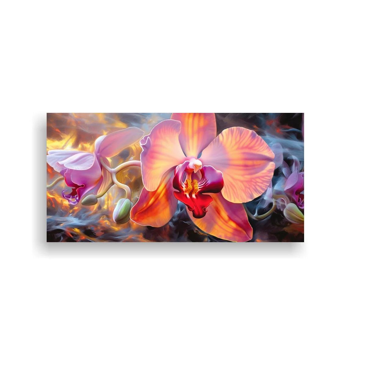 Cuadro de orquídeas entre brumas y trazos luminosos