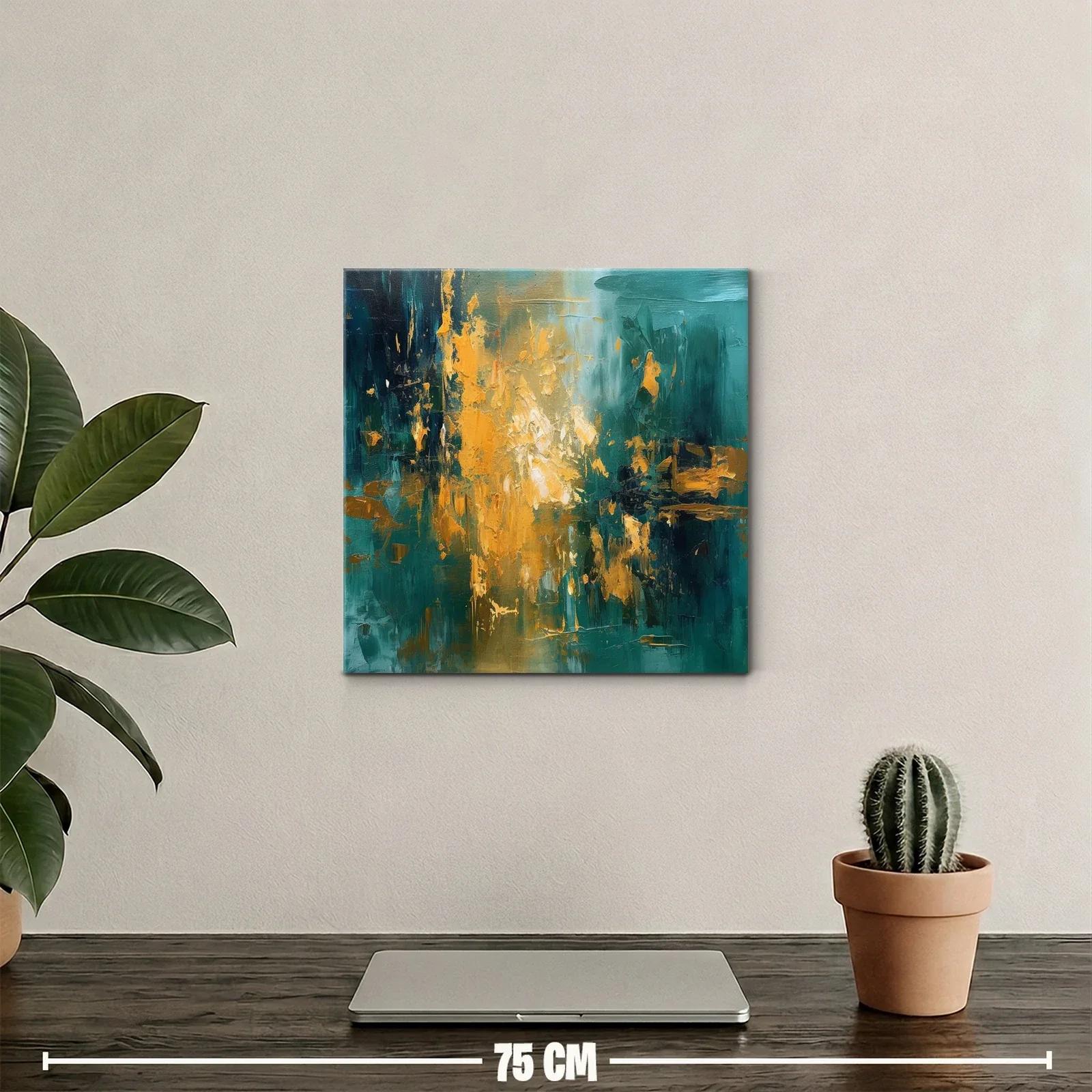 Cuadro abstracto con tonos dorados y verdes vibrantes — miniatura 2