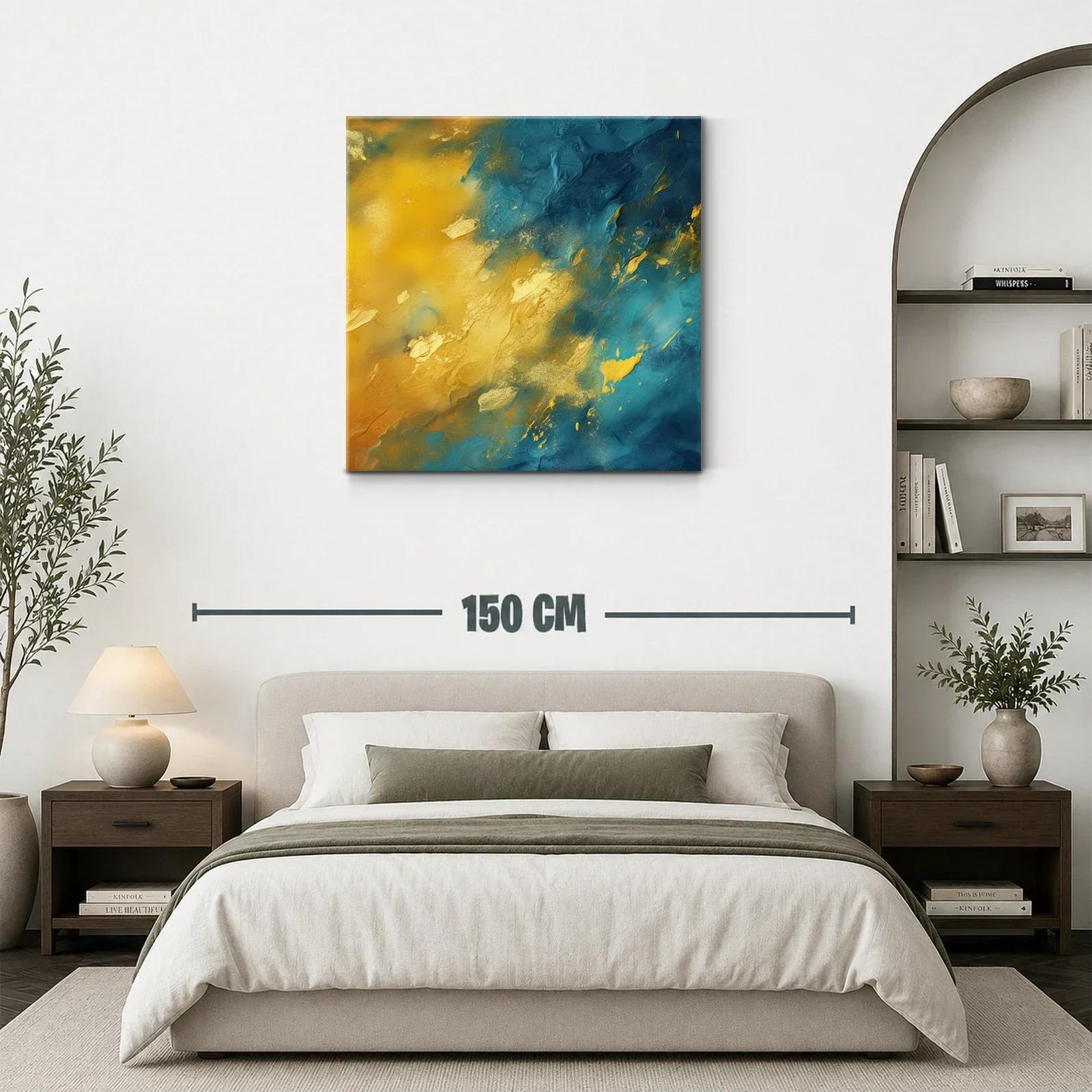 Cuadro abstracto en tonos dorados y azules vibrantes — miniatura 3