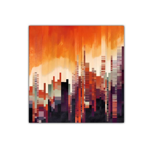 Ciudad abstracta al atardecer vibrante y geométrica