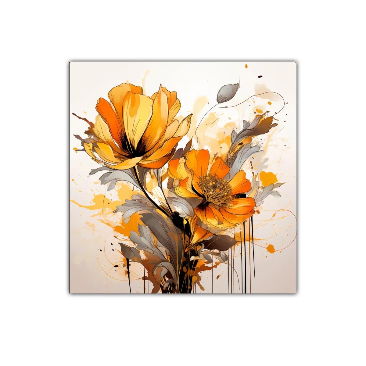 Cuadro decorativo con flores en tonos naranjas y ocres — imagen principal