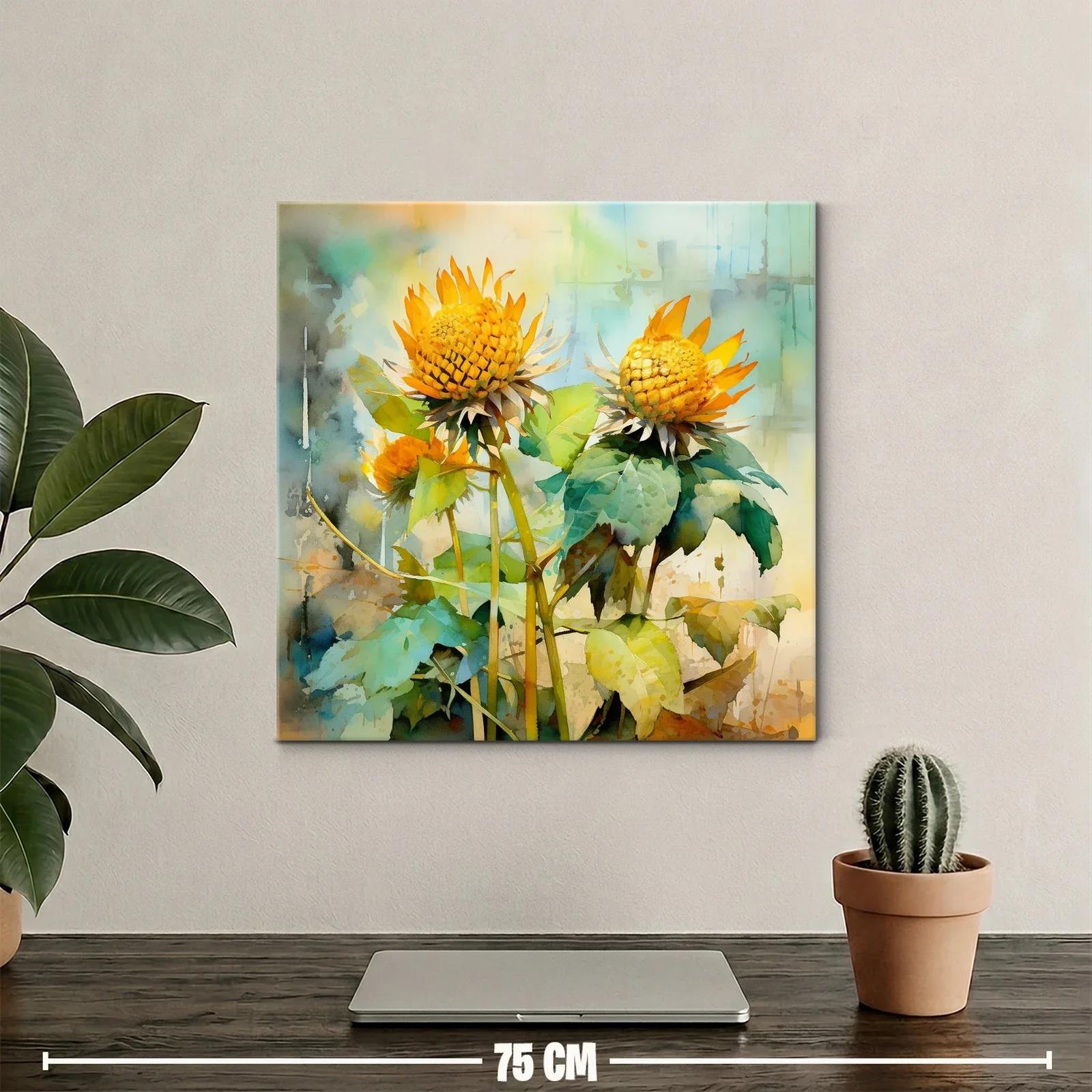 Cuadro con flores amarillas luminosas y hojas verdes — miniatura 2