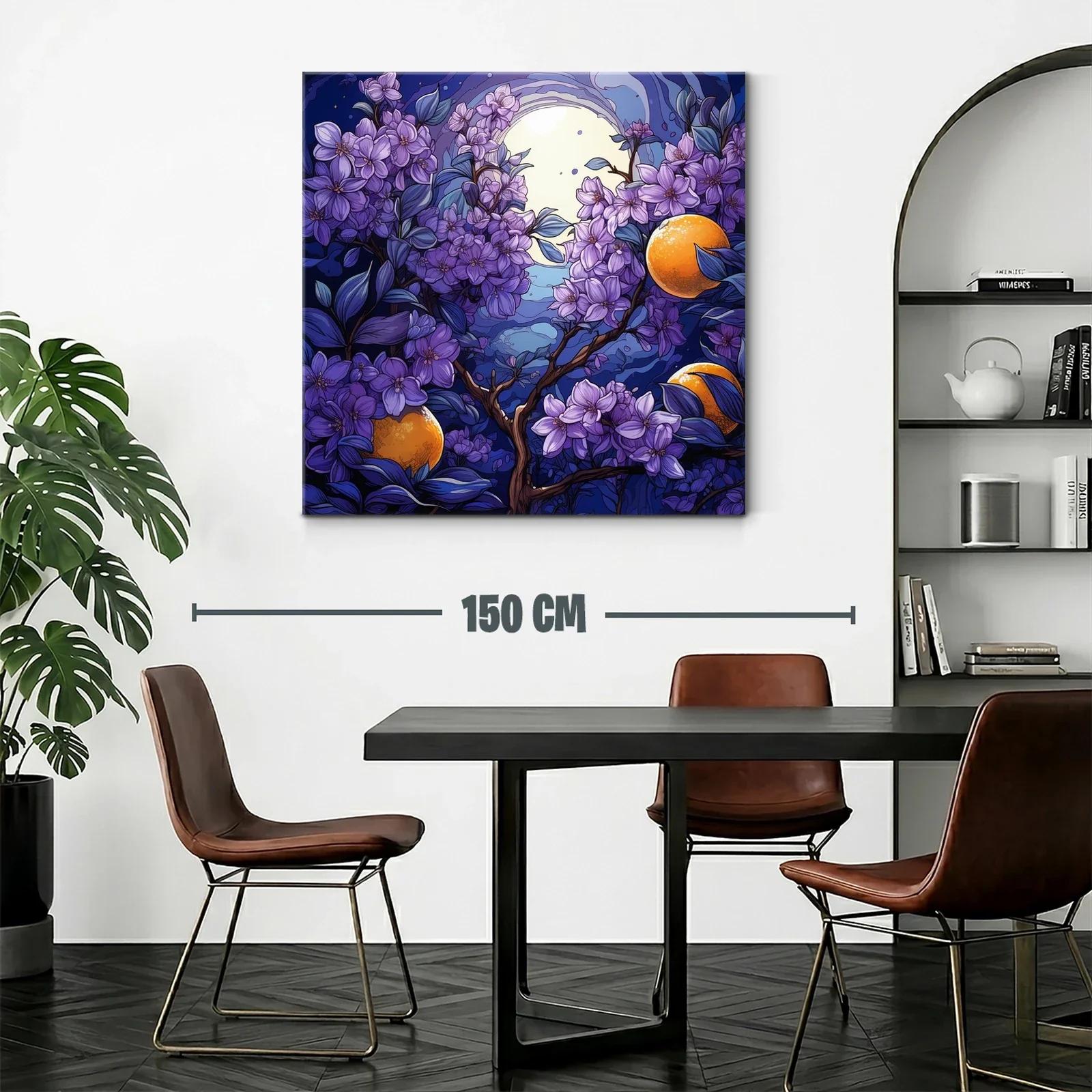 Flores violetas con luna llena y naranjas brillantes — miniatura 2
