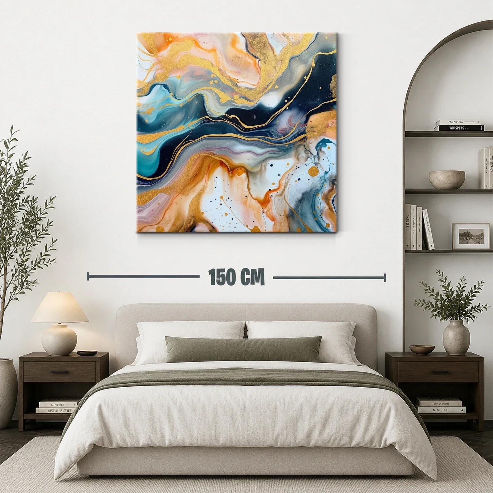 Cuadro abstracto con tonos dorados y azules intensos — miniatura 3