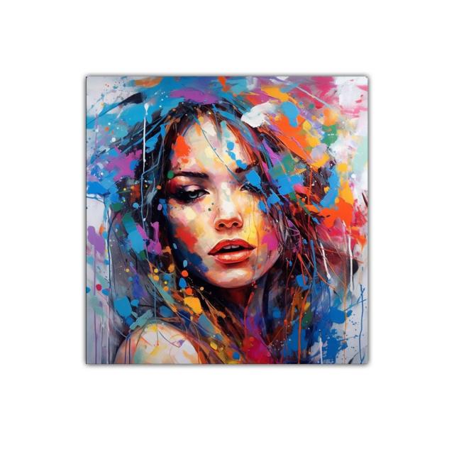 Retrato femenino con explosión vibrante de colores