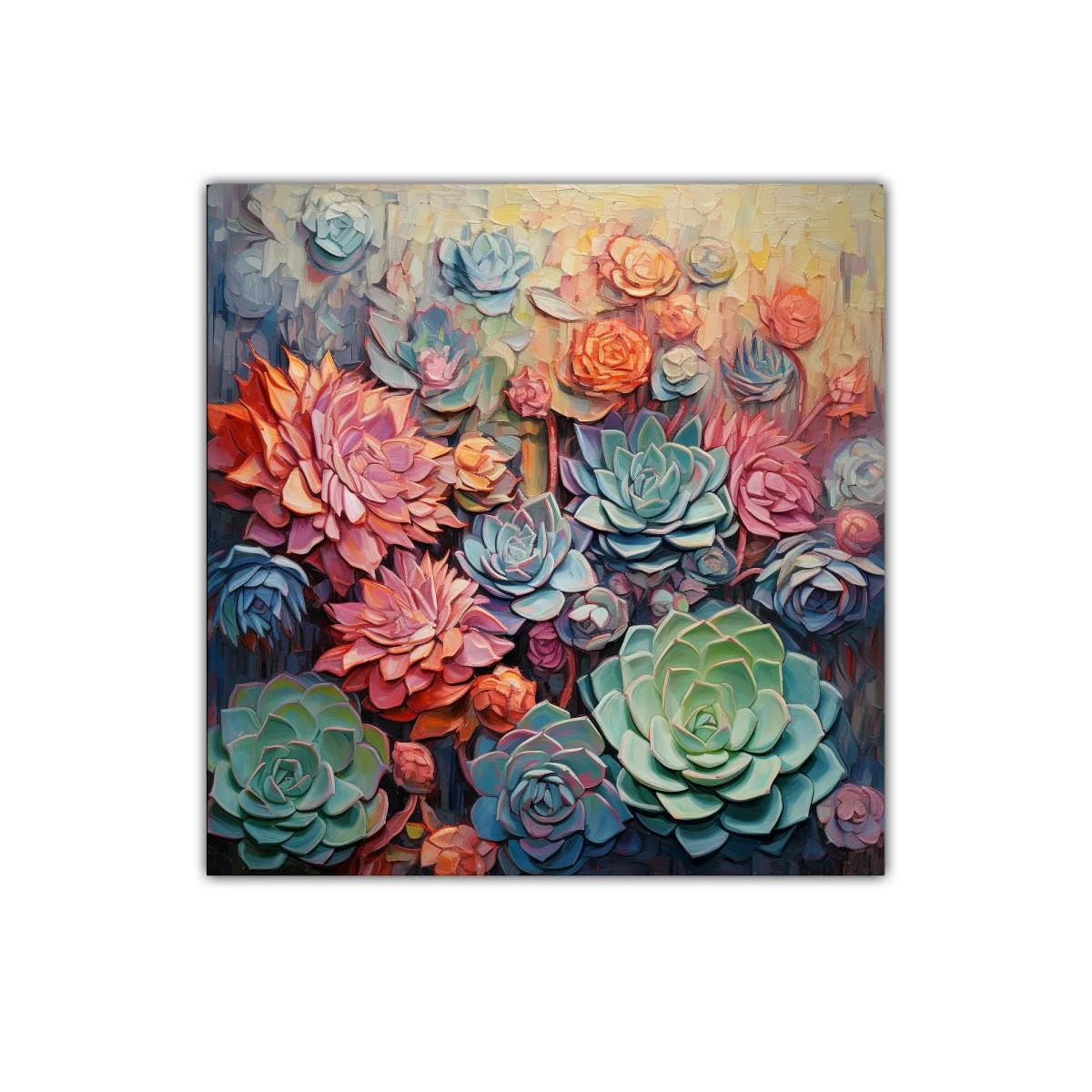 Cuadro decorativo con vibrante composición de suculentas multicolor