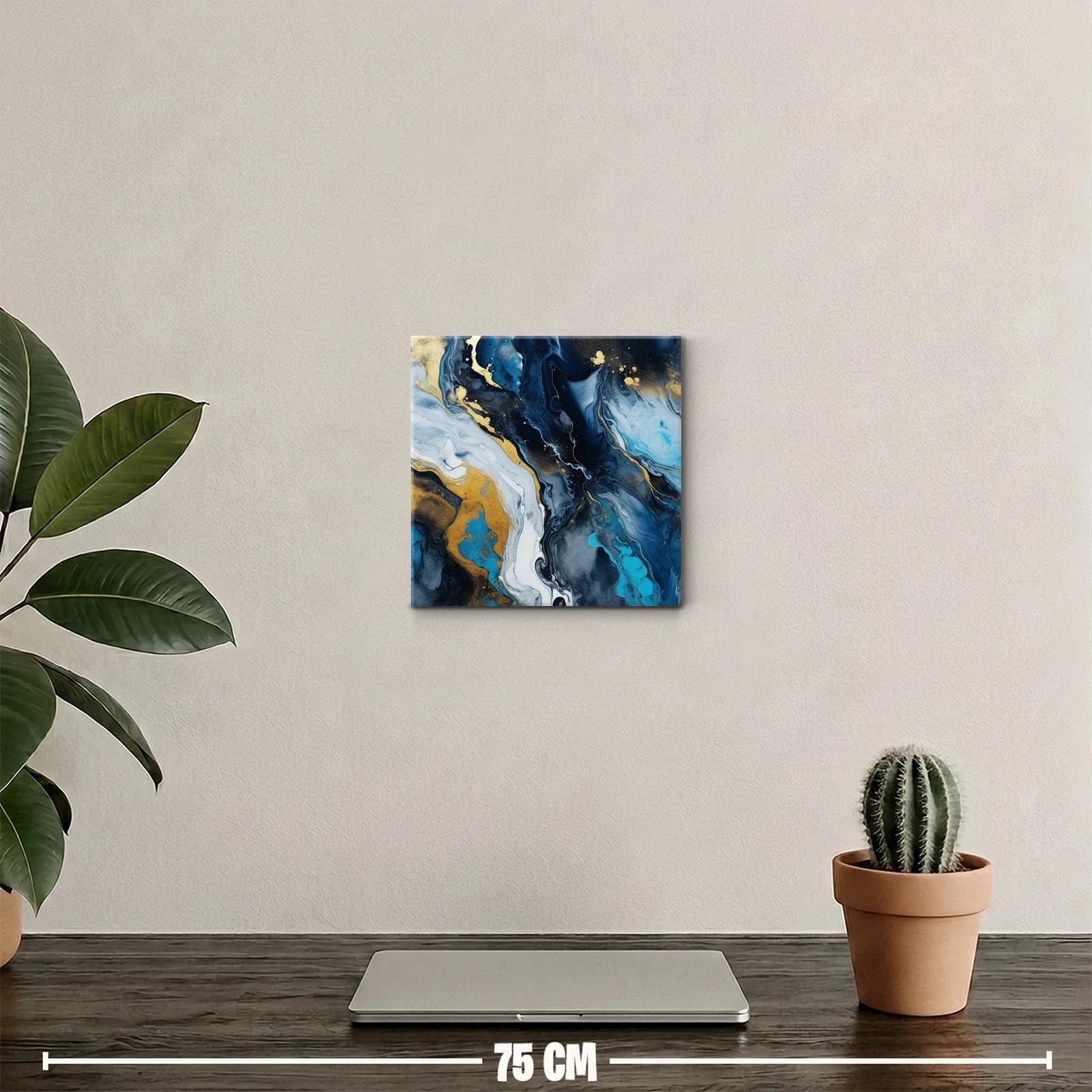 Cuadro abstracto en tonos azules y dorados para decoración moderna — miniatura 2