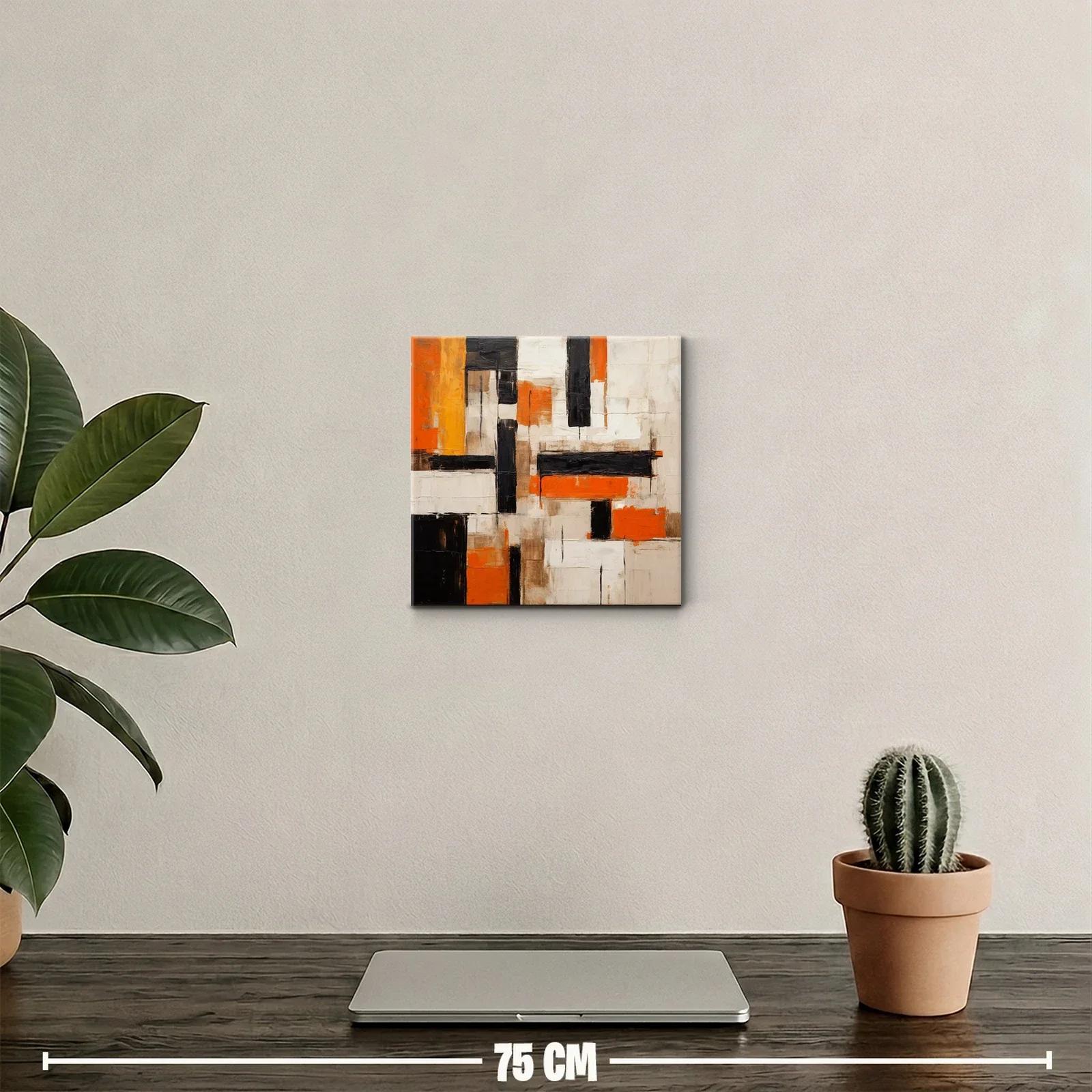 Cuadro abstracto con bloques en naranja negro y beige — miniatura 2