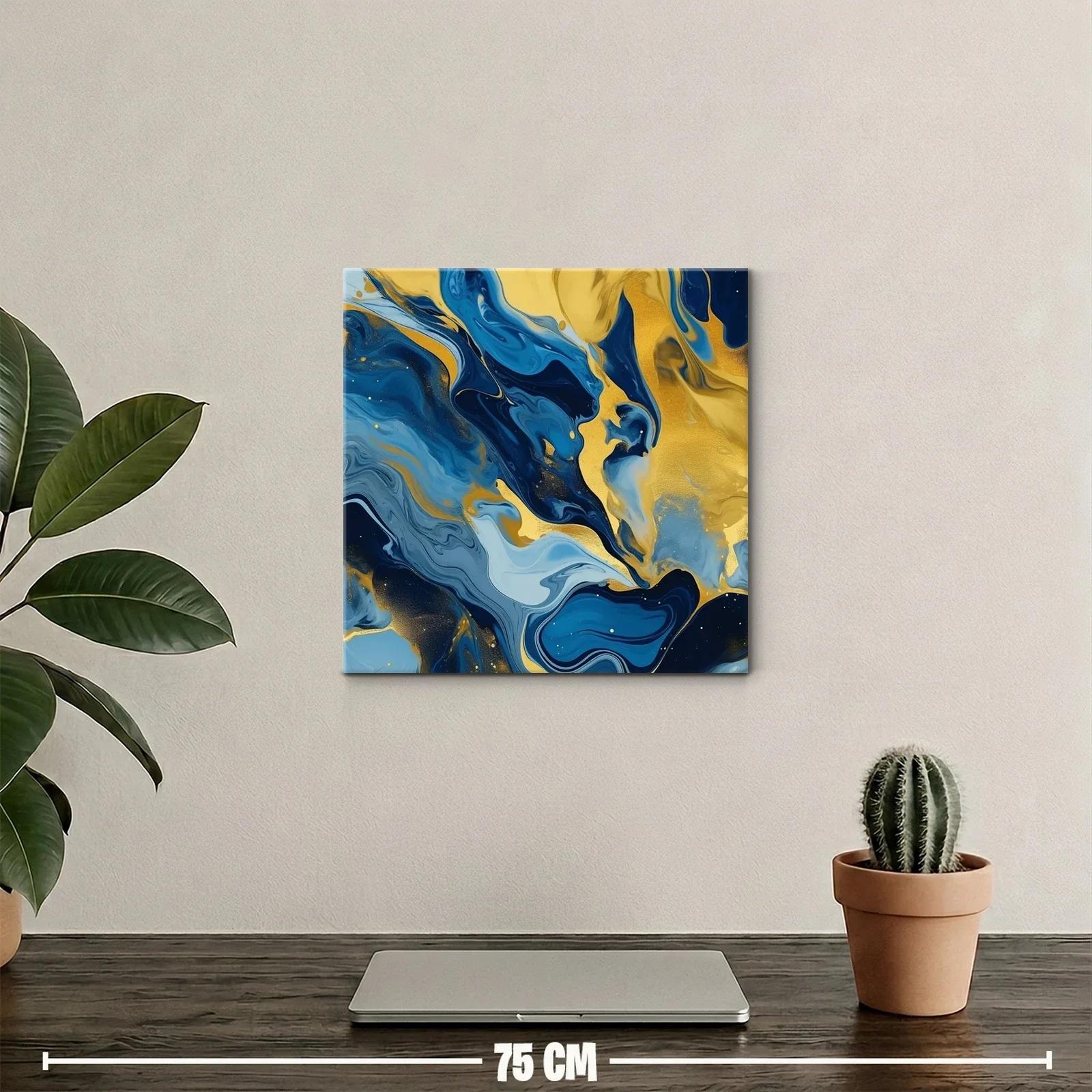 Cuadro abstracto con vibrantes tonos azules y dorados — miniatura 2
