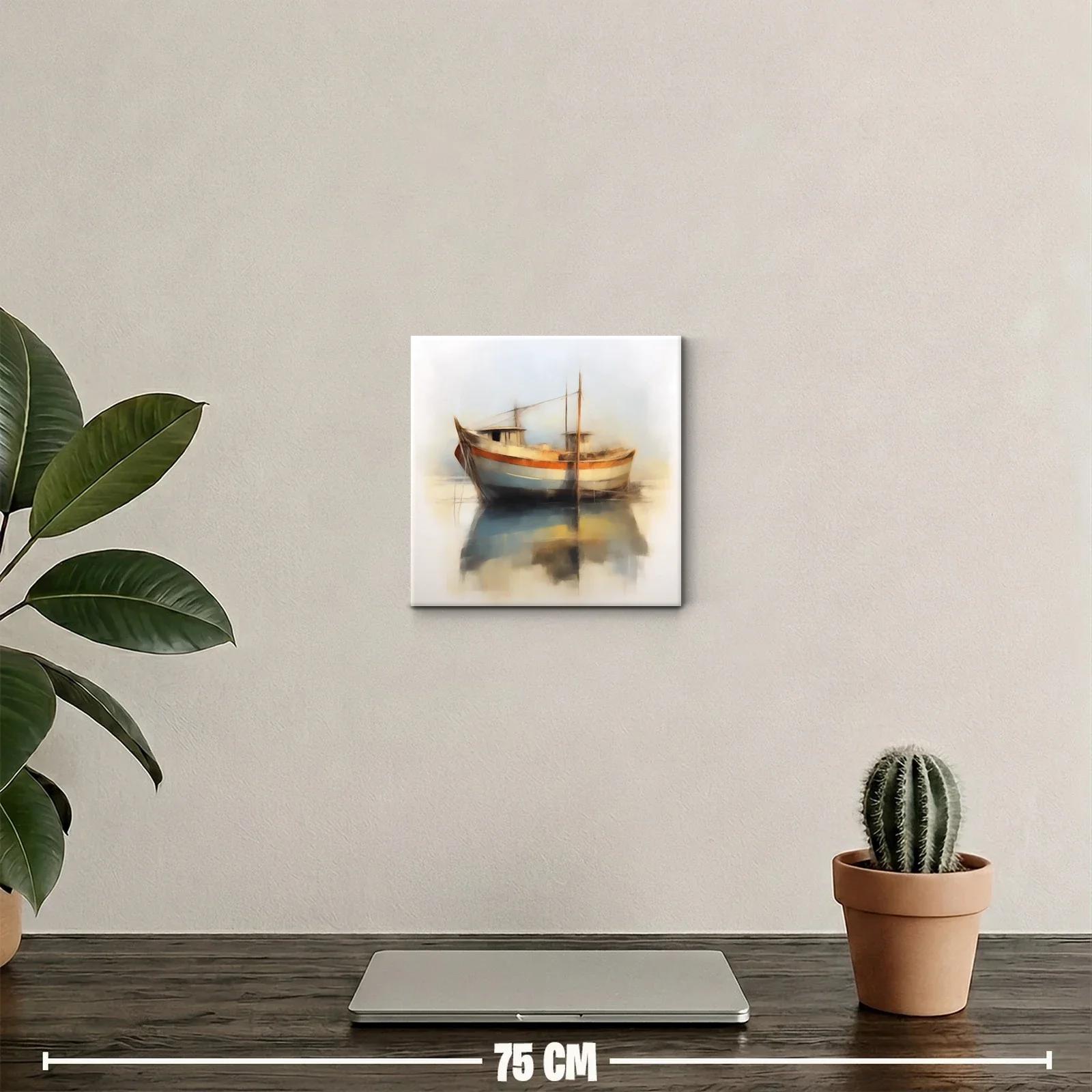 Barco pesquero en tonos suaves y reflejos calmados — miniatura 2