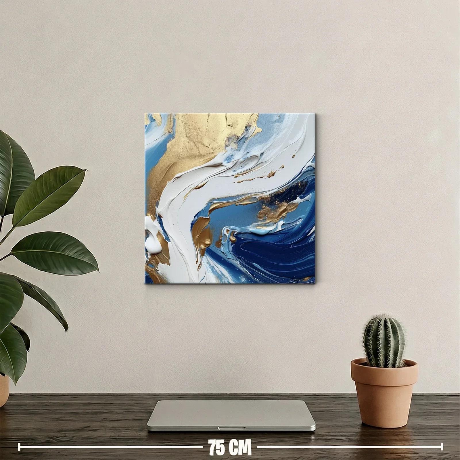 Cuadro abstracto con tonos dorados y azules en movimiento — miniatura 2