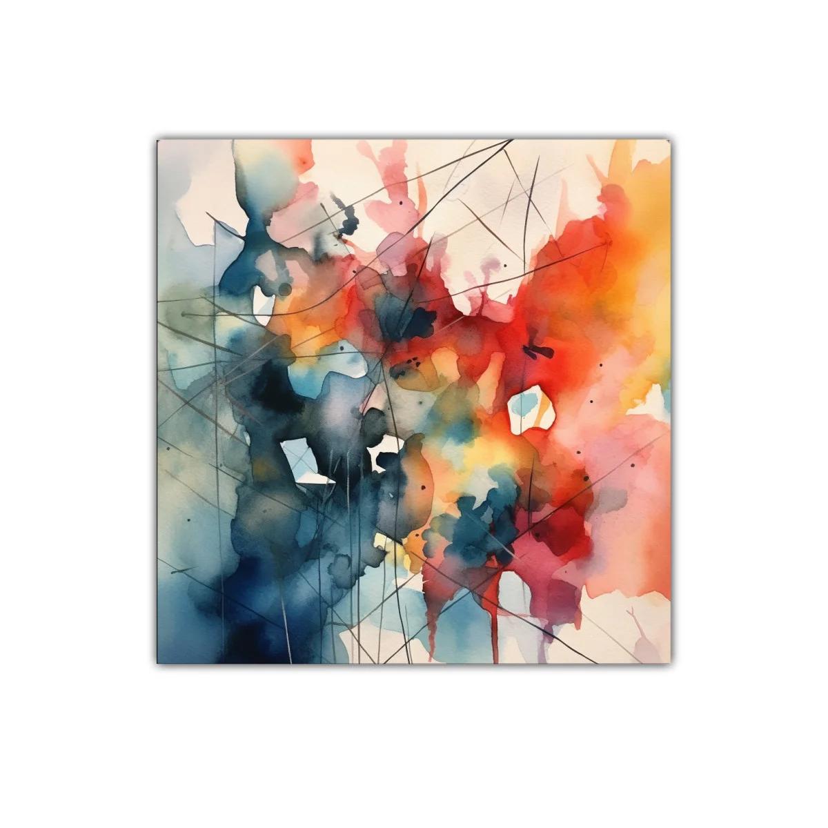 Cuadro abstracto vibrante con tonos cálidos y fríos combinados