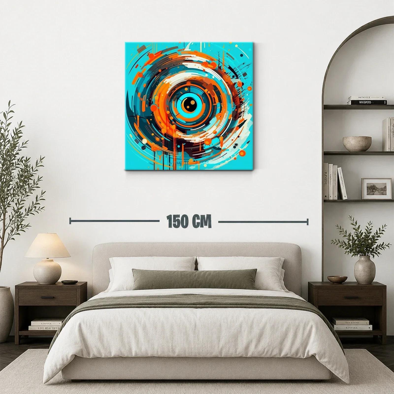 Cuadro abstracto con espiral dinámica en tonos azul y naranja — miniatura 3