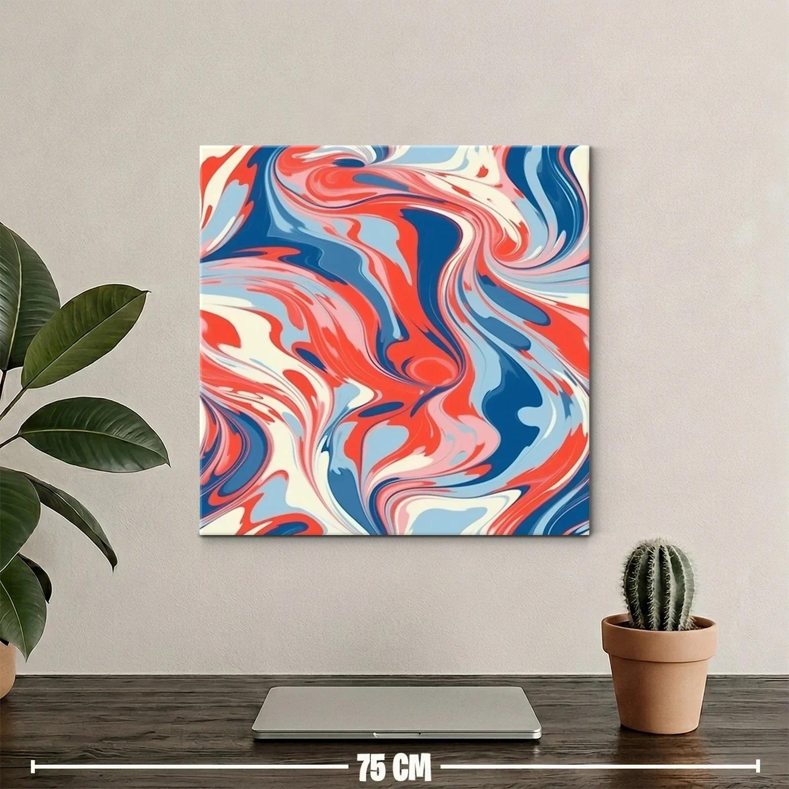Cuadro Abstracto con Ondulaciones en Tonos Rojos y Azules — miniatura 2