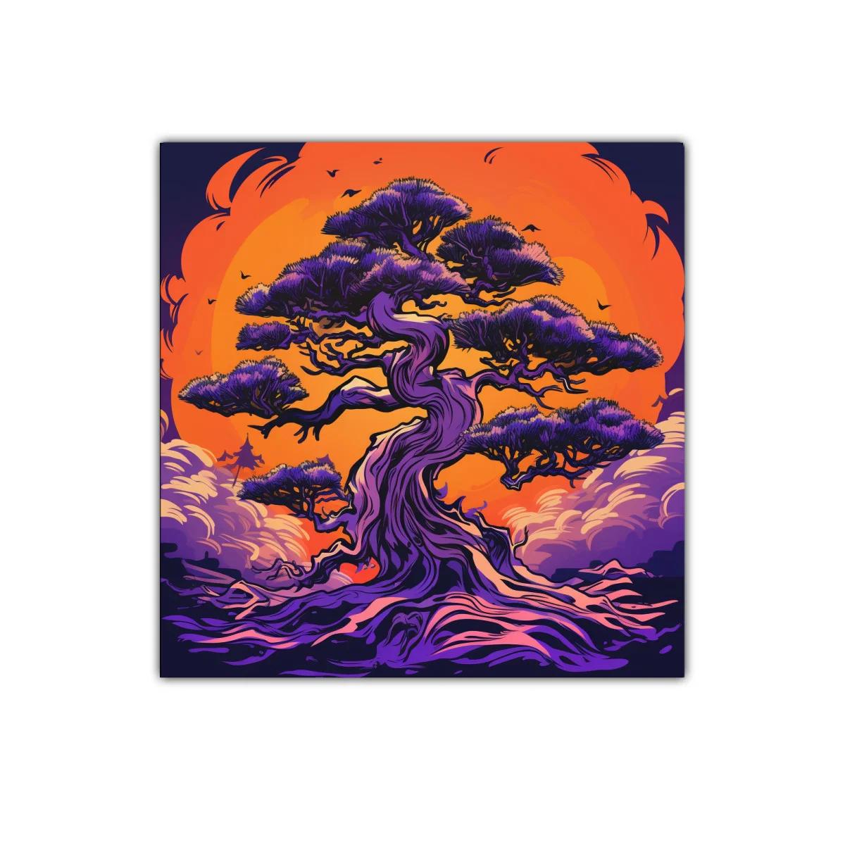 Árbol místico en contraste vibrante con fondo ardiente — imagen principal